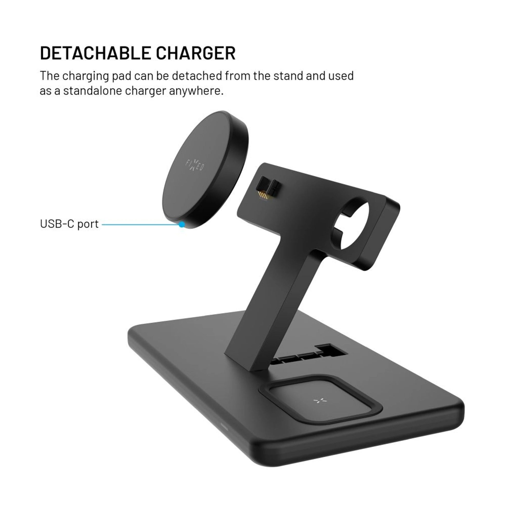 Stojánek s bezdrátovým nabíjením 3v1 FIXED MagPowerstation s podporou MagSafe, 15W+15W+5W, černý - FIXED