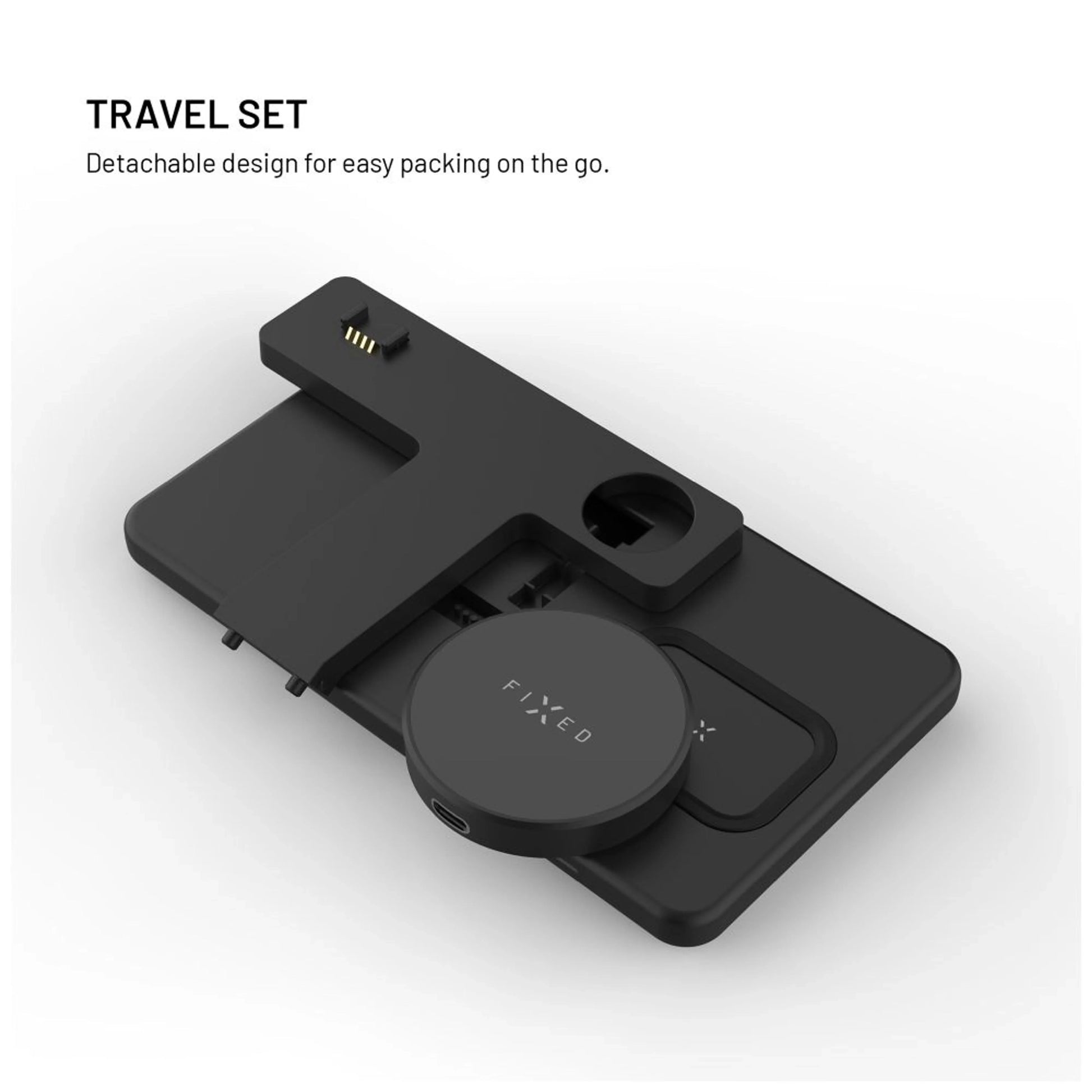 Stojánek s bezdrátovým nabíjením 3v1 FIXED MagPowerstation s podporou MagSafe, 15W+15W+5W, černý - FIXED