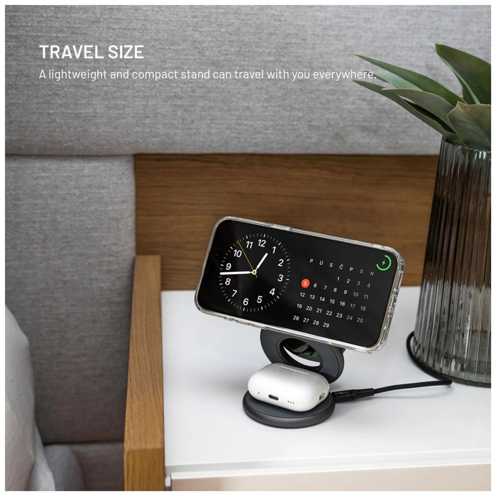 Bezdrátová skládací nabíječka 3v1 FIXED MagPowerstation Round s podporou MagSafe, 15W+5W+5W, šedá - FIXED