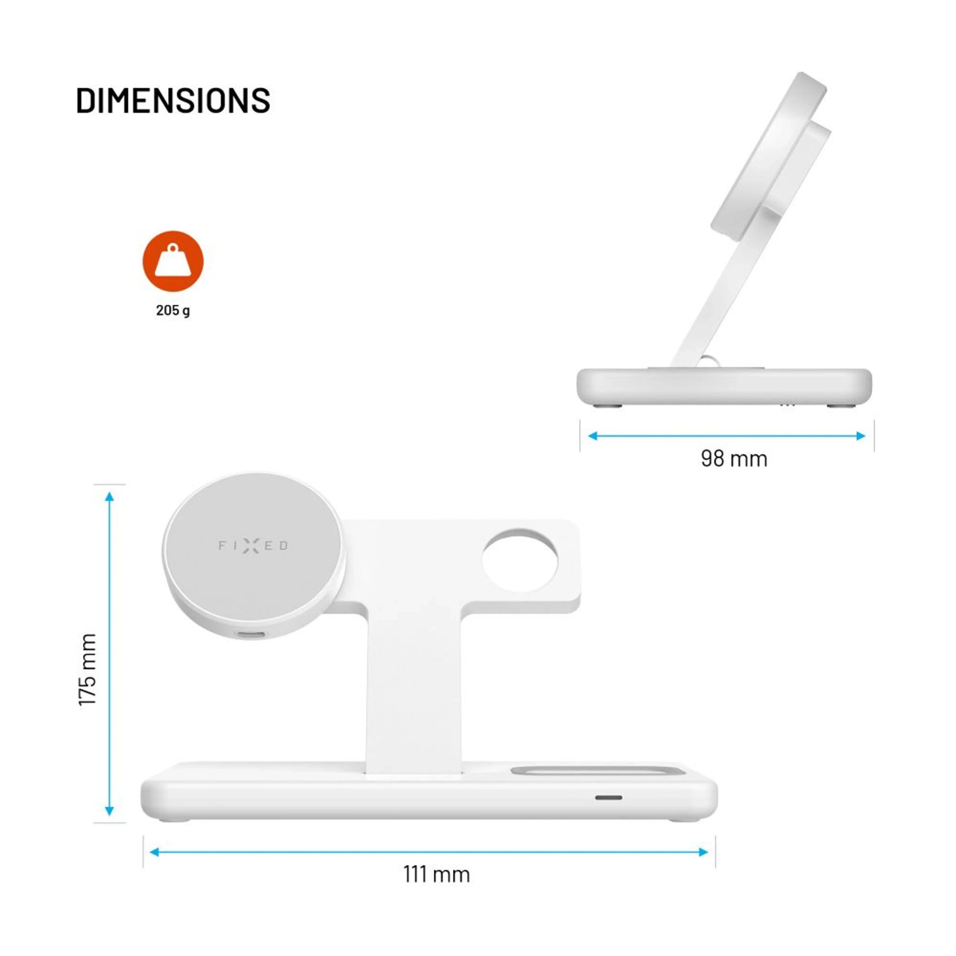 Stojánek s bezdrátovým nabíjením 3v1 FIXED MagPowerstation s podporou MagSafe, 15W+15W+5W, bíly - FIXED
