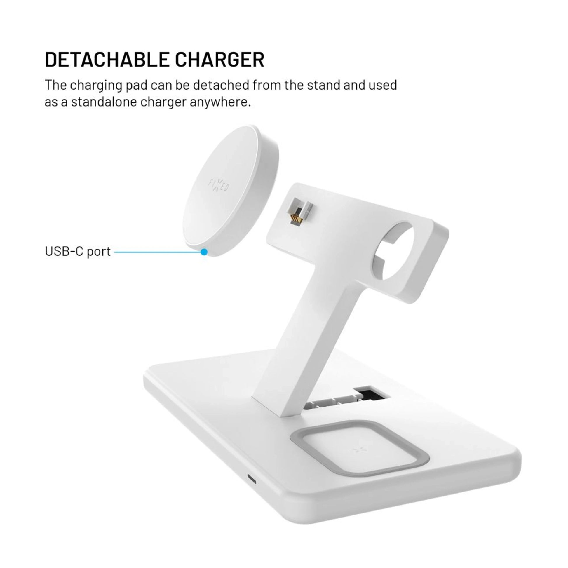 Stojánek s bezdrátovým nabíjením 3v1 FIXED MagPowerstation s podporou MagSafe, 15W+15W+5W, bíly - FIXED