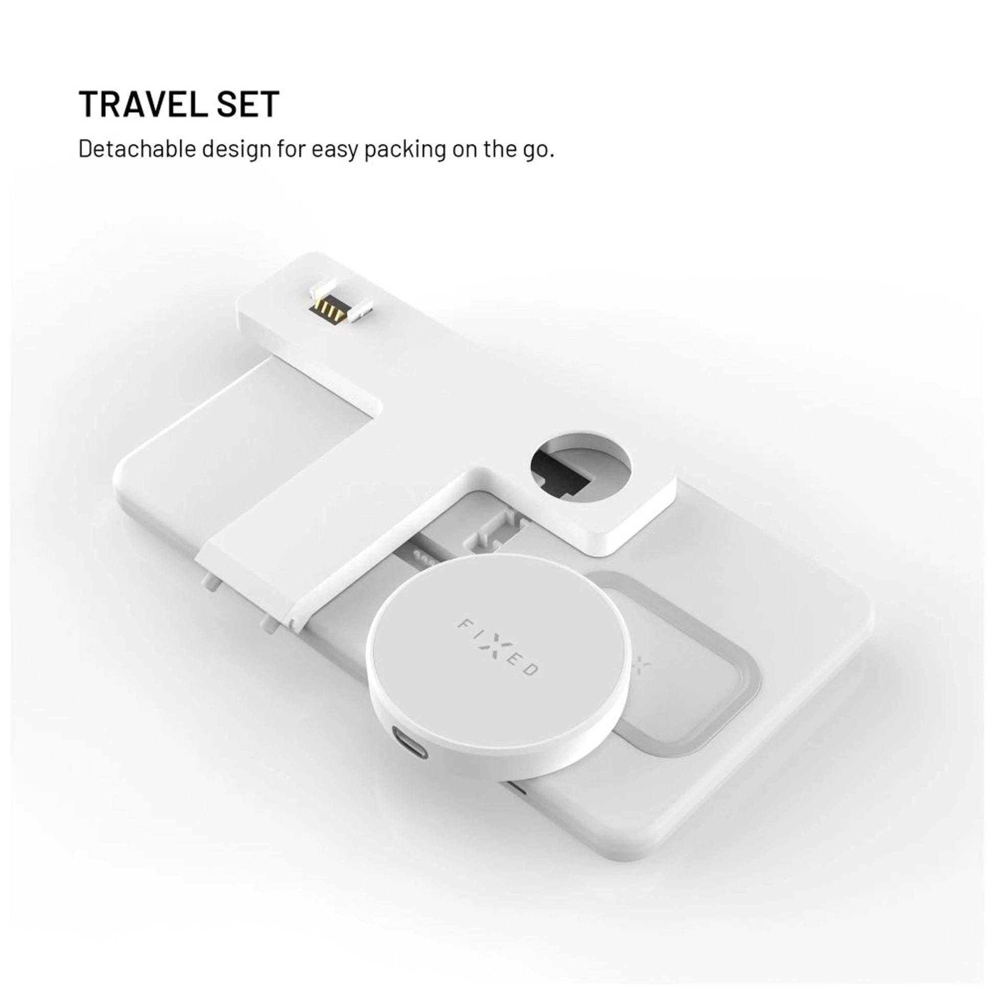 Stojánek s bezdrátovým nabíjením 3v1 FIXED MagPowerstation s podporou MagSafe, 15W+15W+5W, bíly - FIXED