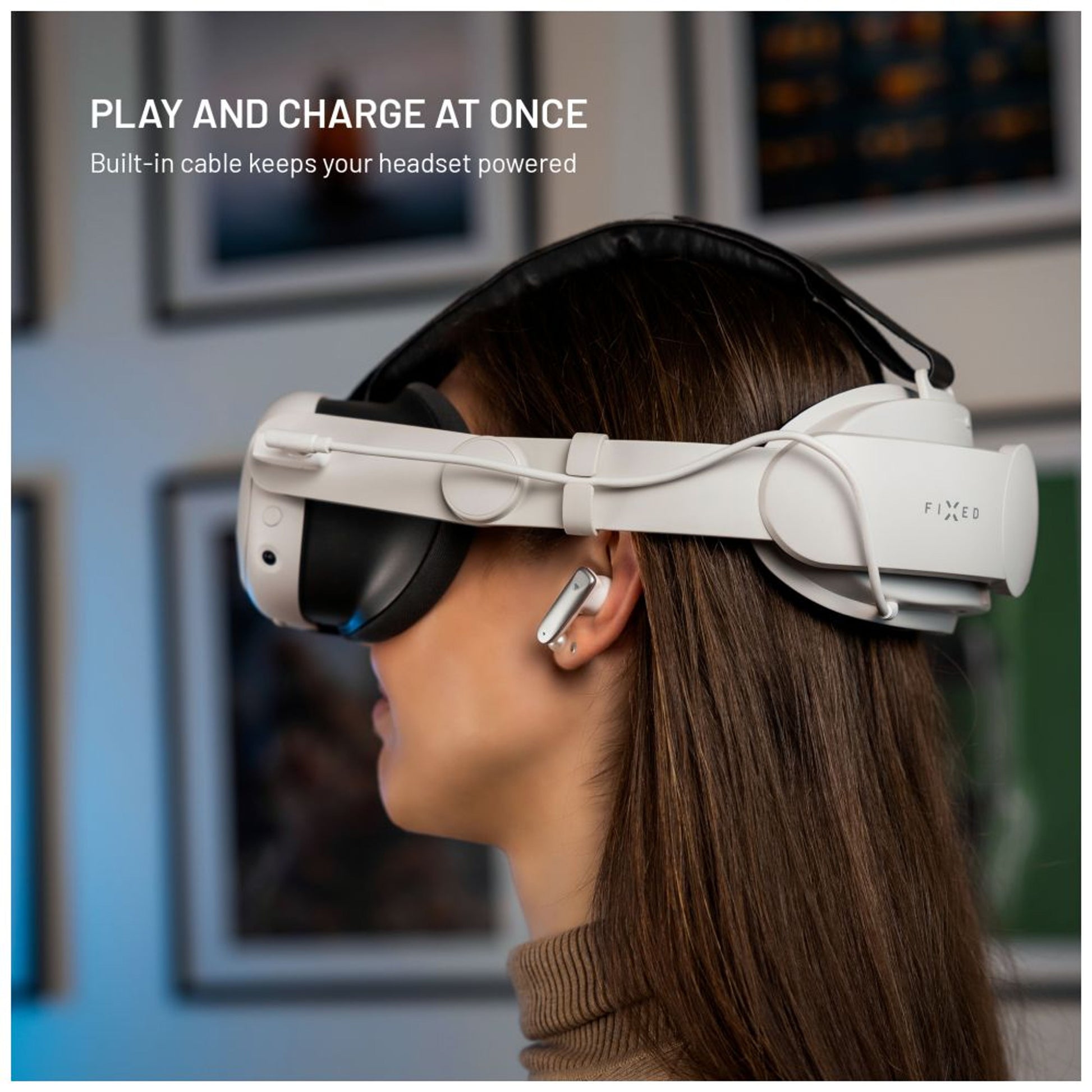 Náhlavní popruh s baterií FIXED VR Power Headstrap pro Meta Quest 3/3S, 6 000 mAh, bílý - FIXED