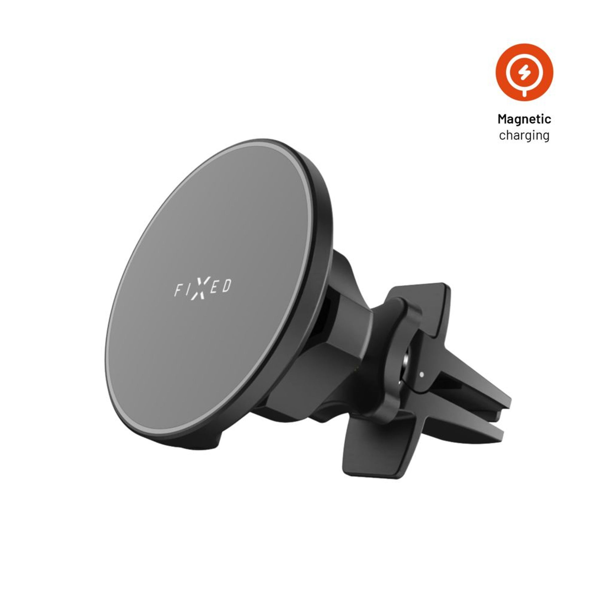 Držák s bezdrátovým nabíjením FIXED MagRound s podporou uchycení MagSafe, 15W, černý - FIXED