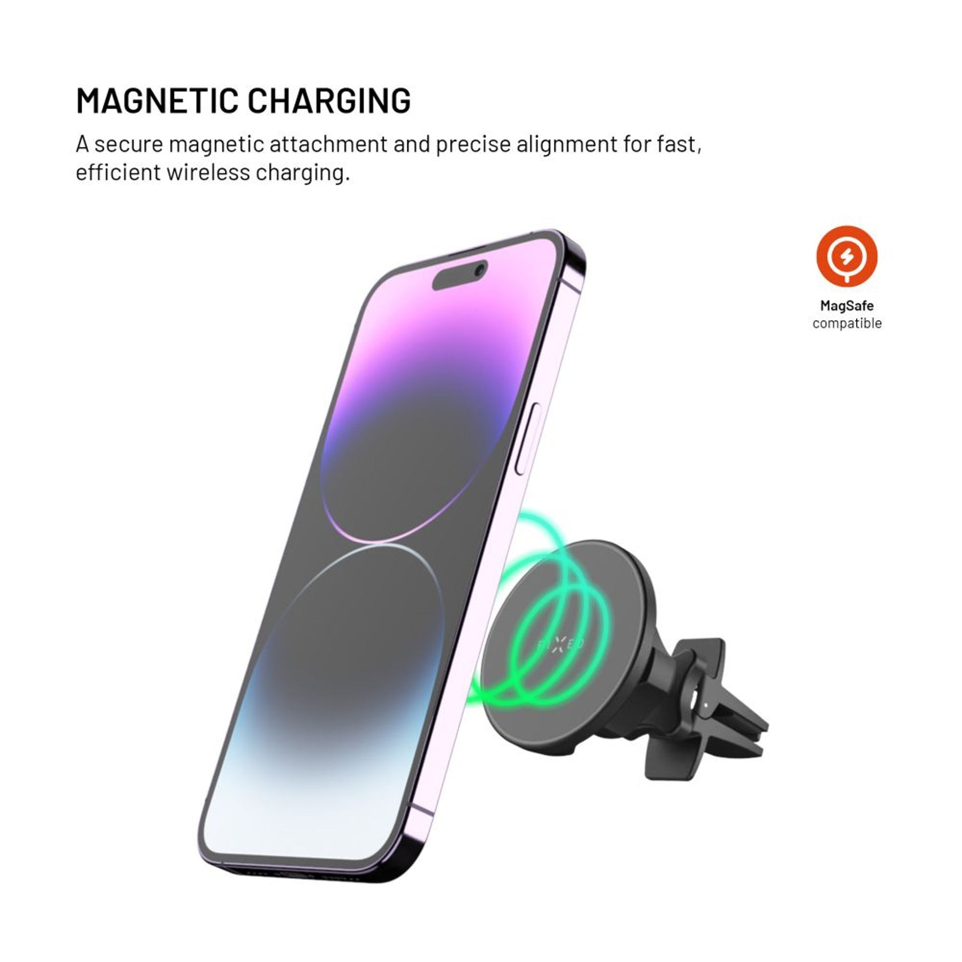 Držák s bezdrátovým nabíjením FIXED MagRound s podporou uchycení MagSafe, 15W, černý - FIXED
