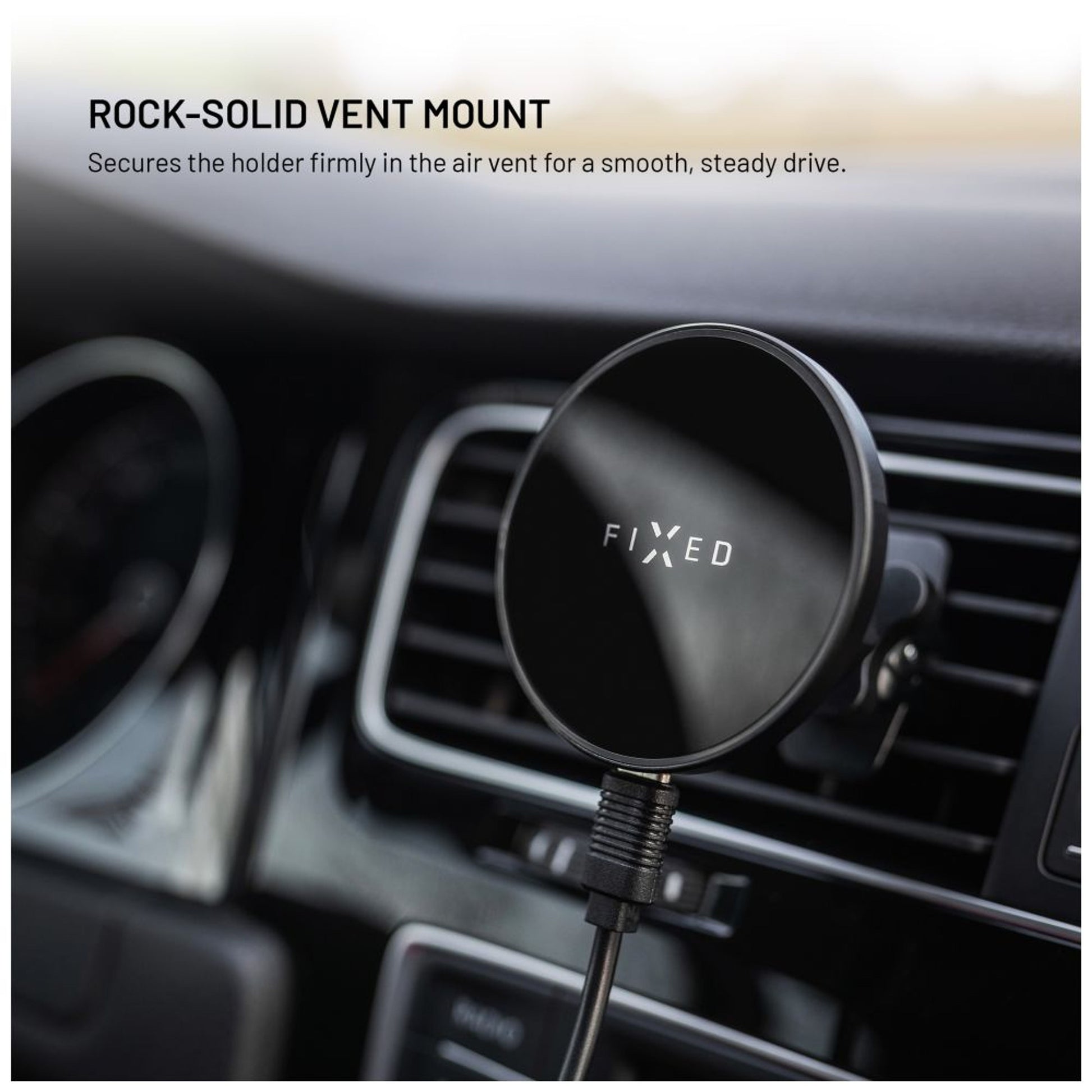 Držák s bezdrátovým nabíjením FIXED MagRound s podporou uchycení MagSafe, 15W, černý - FIXED