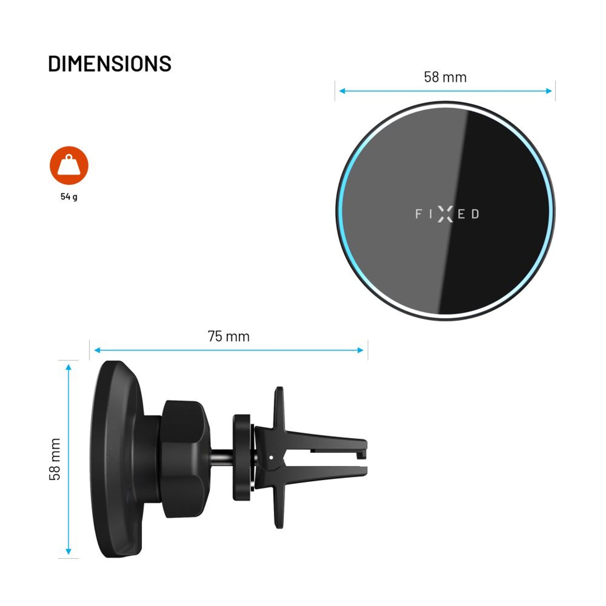 Držák s bezdrátovým nabíjením FIXED MagRound s podporou uchycení MagSafe, 15W, černý - FIXED