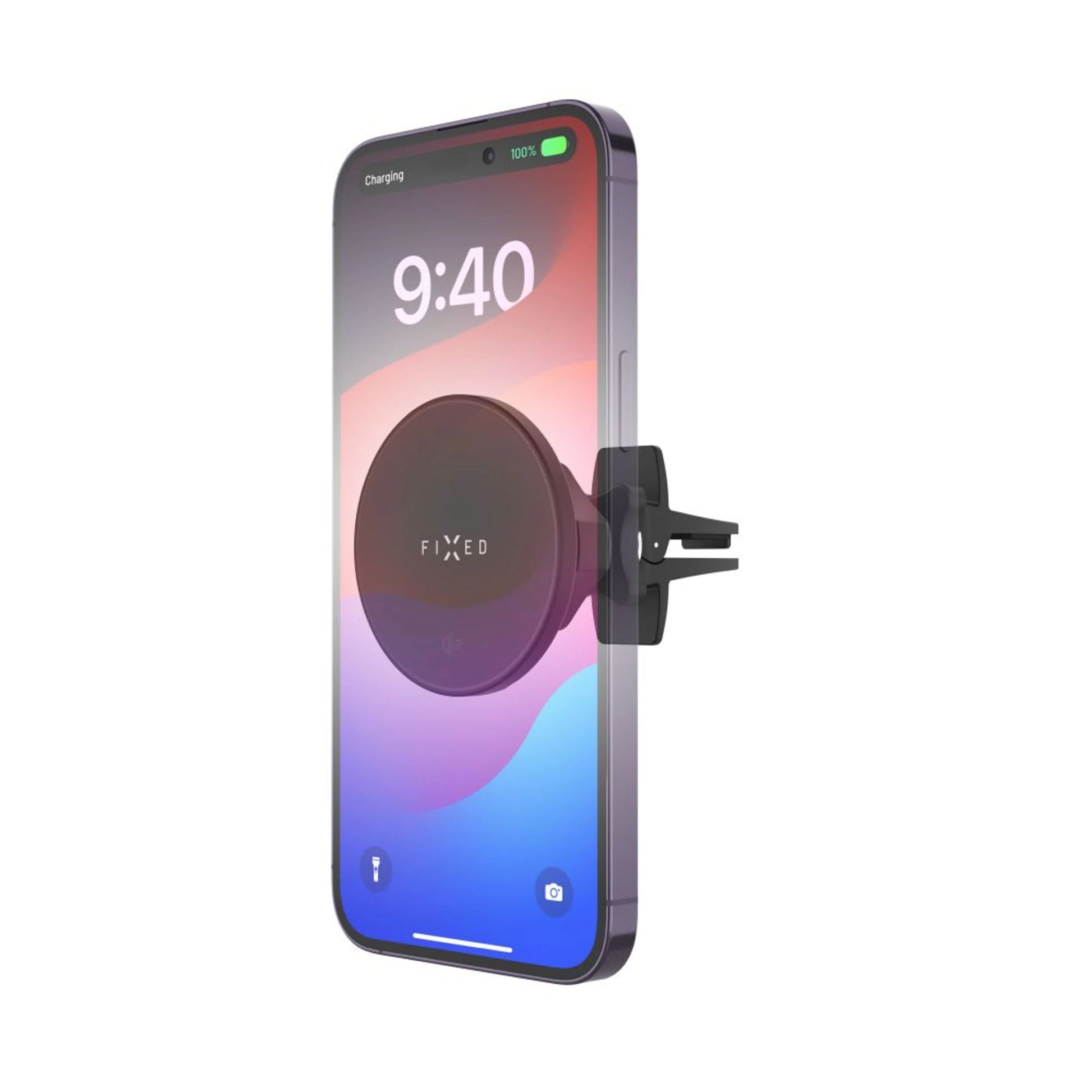 Držák s bezdrátovým nabíjením FIXED MagRound 2, podpora MagSafe, 15W, Qi2, černý - FIXED