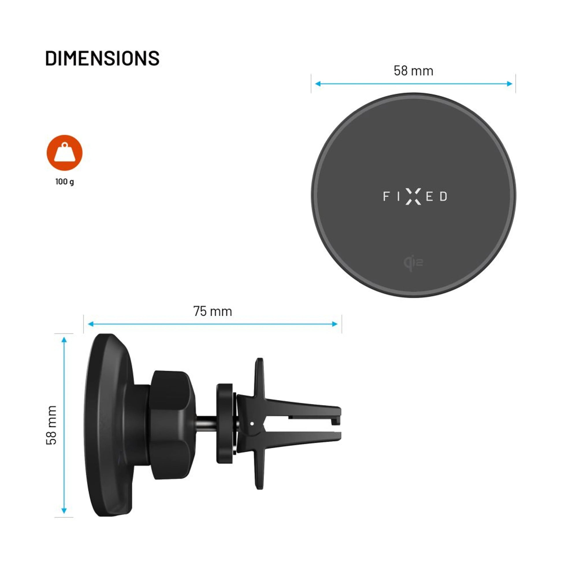 Držák s bezdrátovým nabíjením FIXED MagRound 2, podpora MagSafe, 15W, Qi2, černý - FIXED