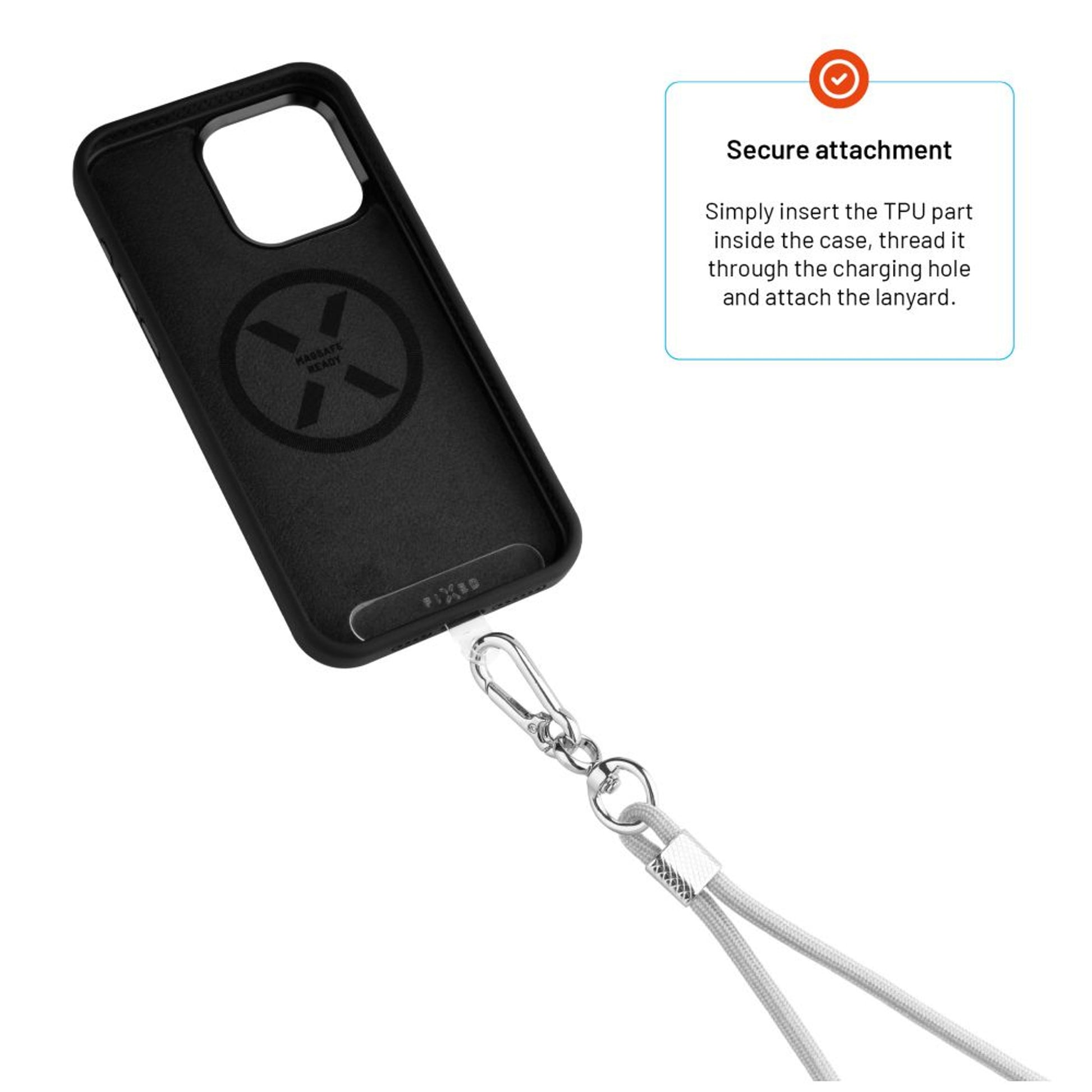 Univerzální šňůrka FIXED NeckUni pro telefony se zadním krytem, šedá - FIXED