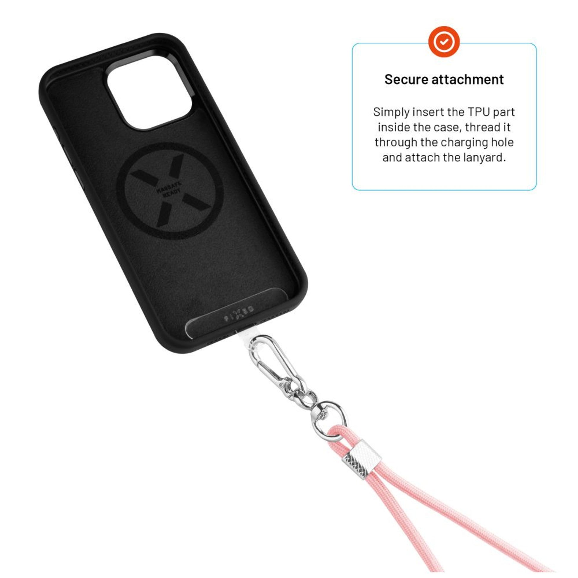 Univerzální šňůrka FIXED NeckUni pro telefony se zadním krytem, růžová - FIXED