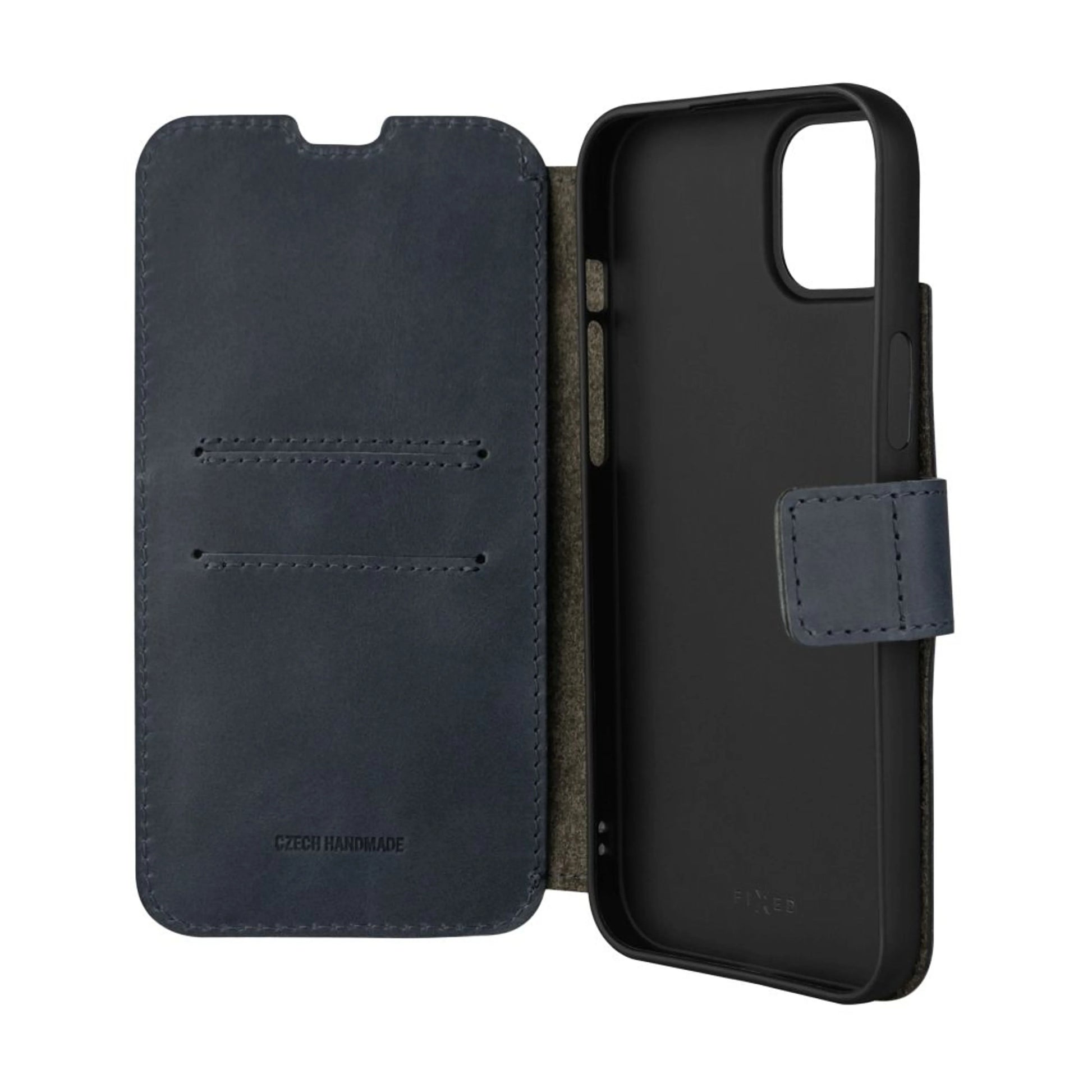 Kožené pouzdro typu kniha FIXED ProFit pro Apple iPhone 15, modré - FIXED