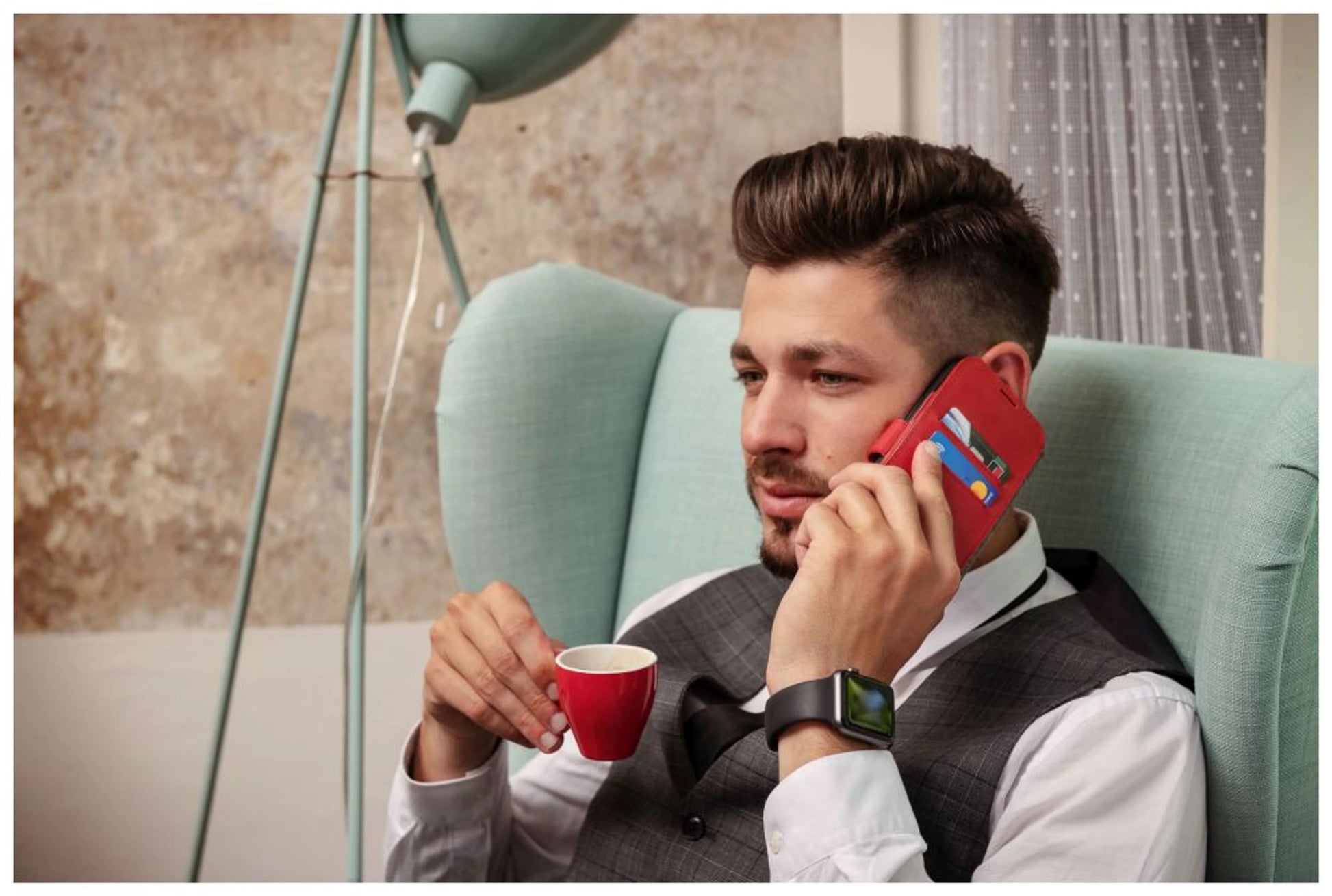 Kožené pouzdro typu kniha FIXED ProFit pro Apple iPhone 15, modré - FIXED
