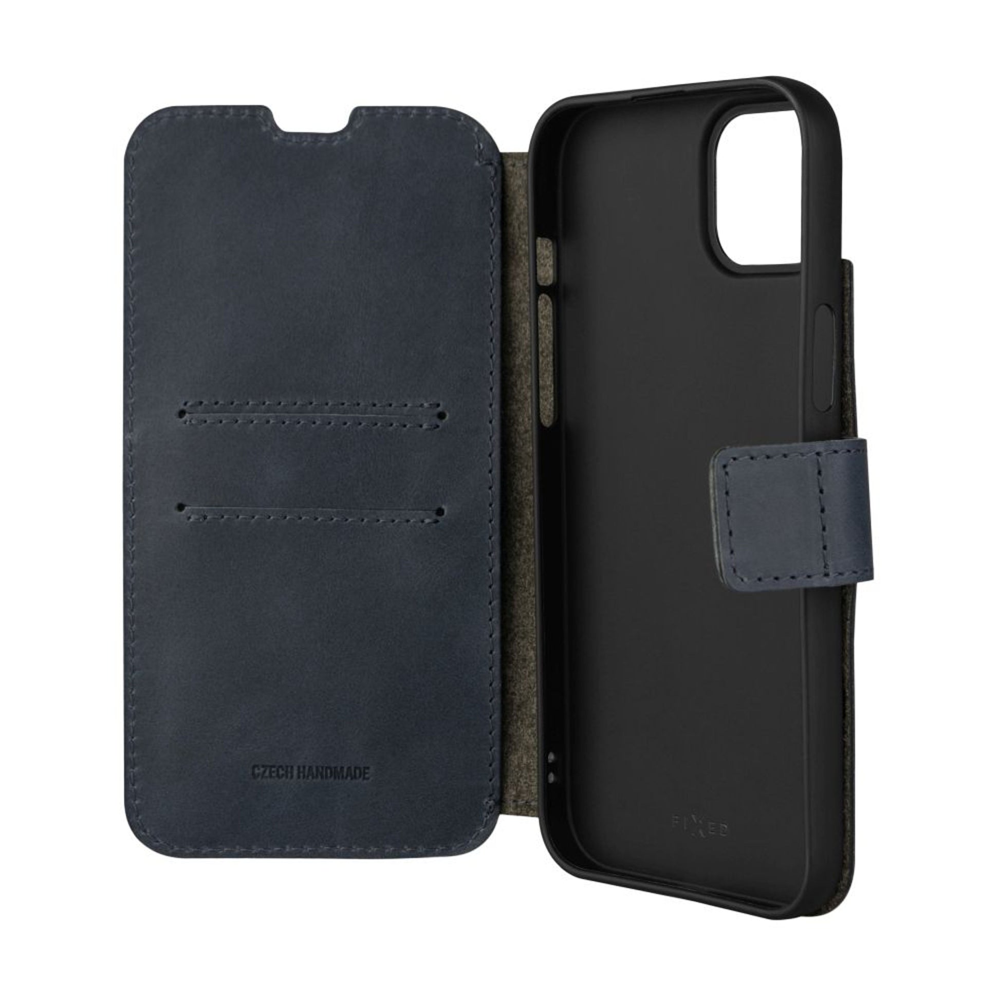Kožené pouzdro typu kniha FIXED ProFit pro Apple iPhone 15 Plus, modré - FIXED
