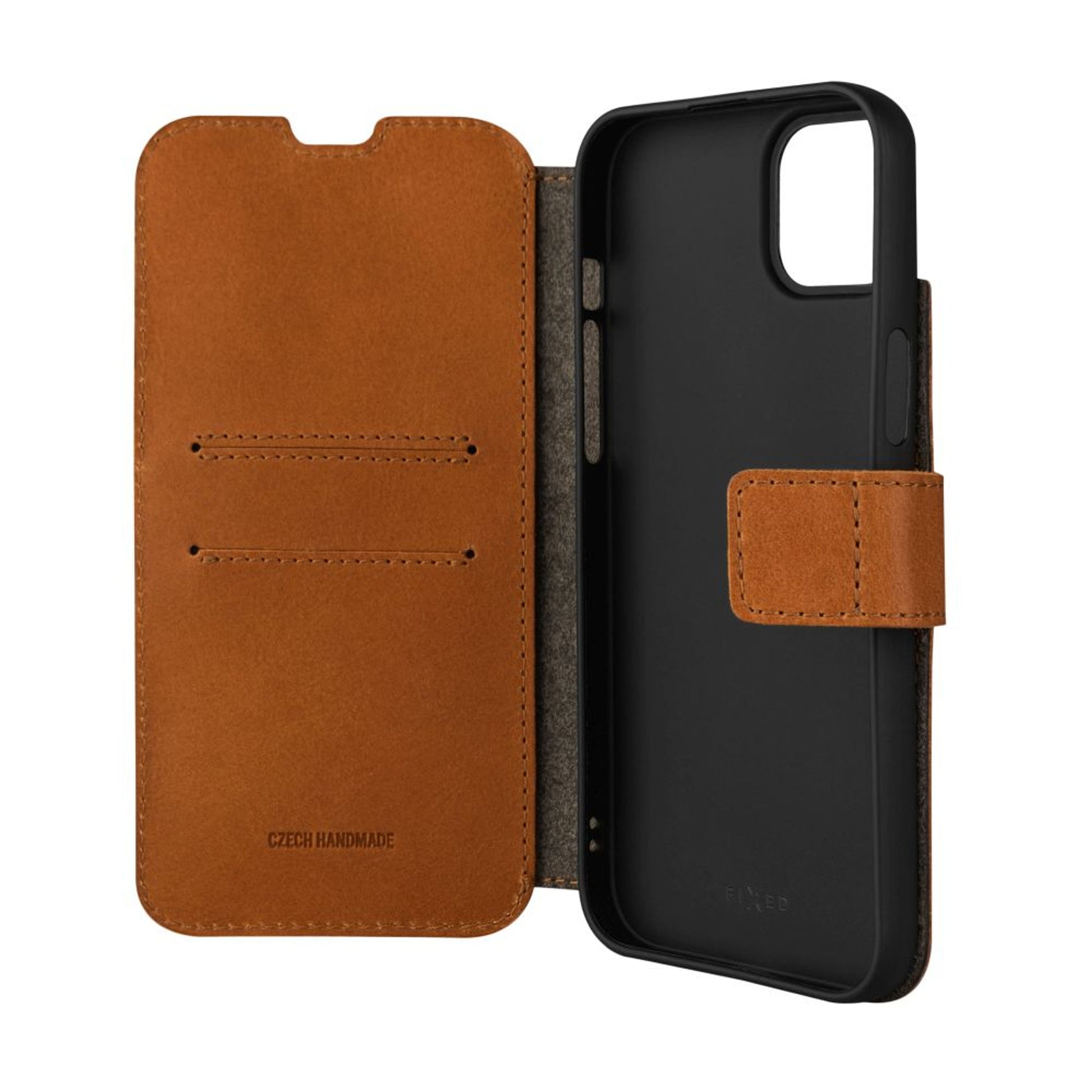 Kožené pouzdro typu kniha FIXED ProFit pro Apple iPhone 15 Plus, hnědé - FIXED