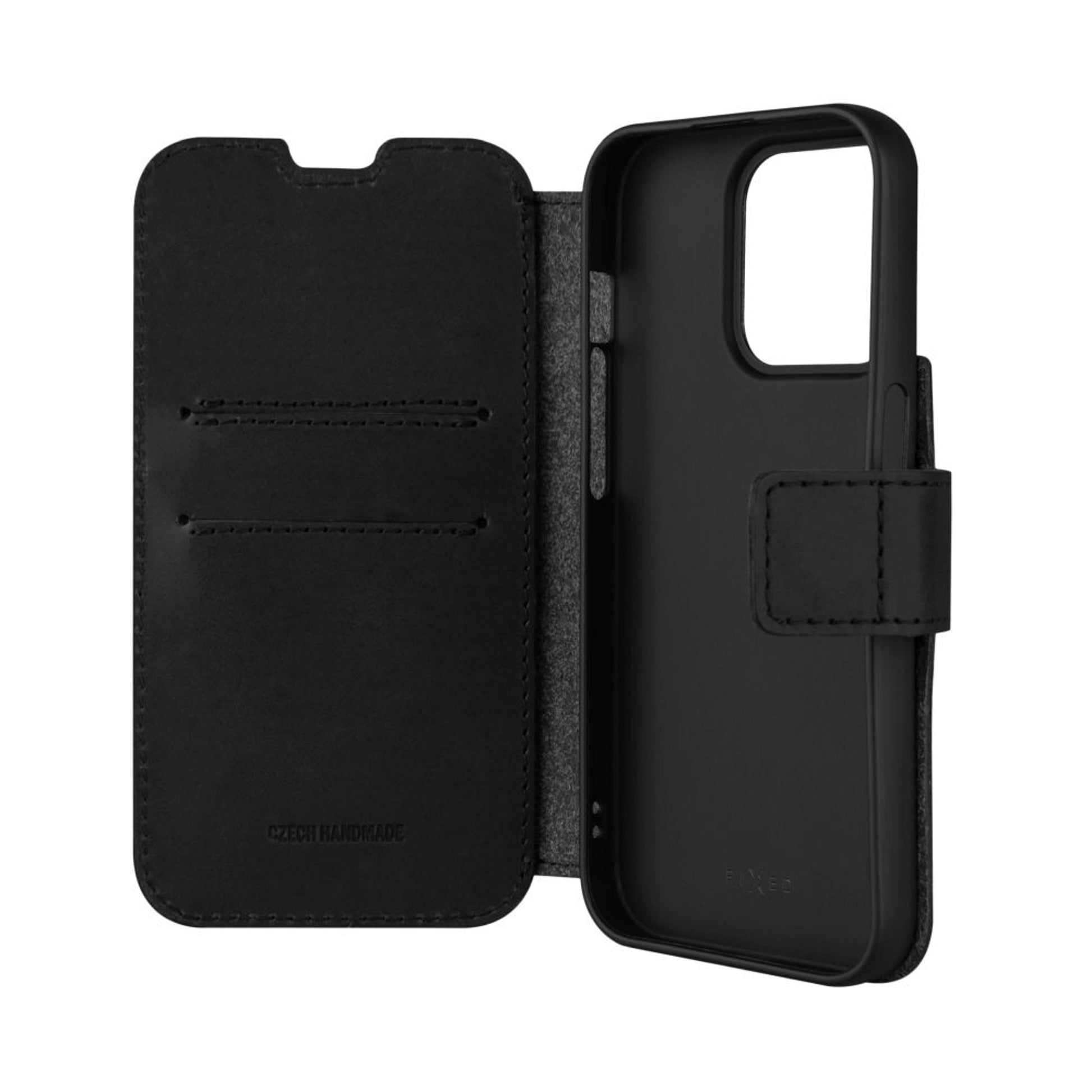 Kožené pouzdro typu kniha FIXED ProFit pro Apple iPhone 15 Pro Max, černé - FIXED