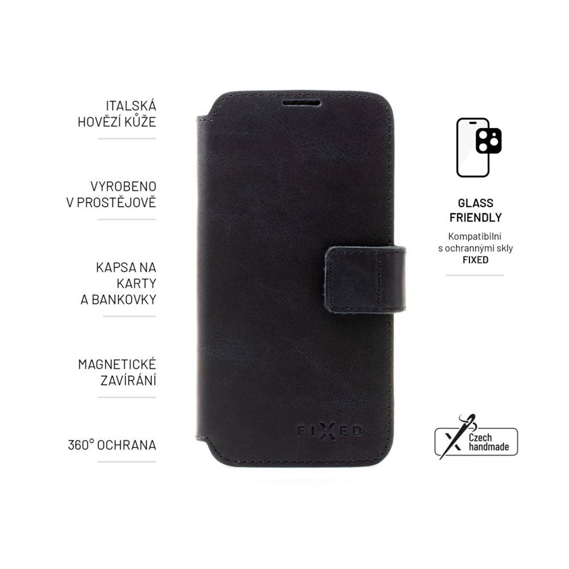 Kožené pouzdro typu kniha FIXED ProFit pro Apple iPhone 15 Pro Max, černé - FIXED