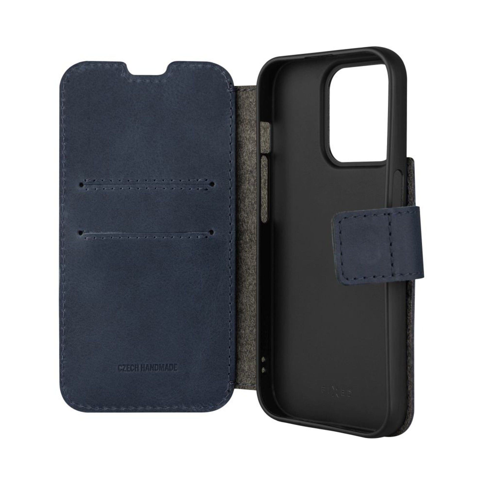 Kožené pouzdro typu kniha FIXED ProFit pro Apple iPhone 15 Pro Max, modré - FIXED