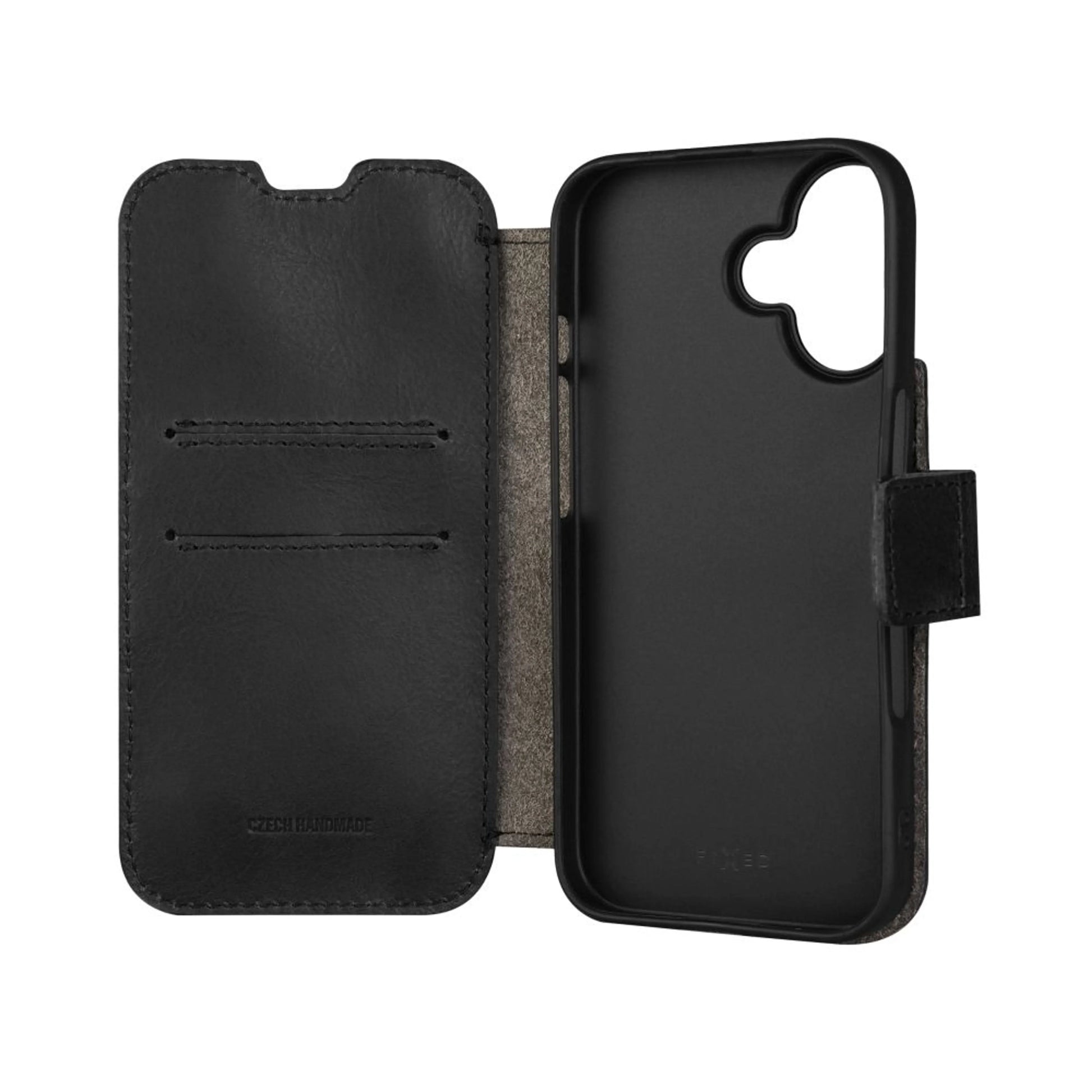 Kožené pouzdro typu kniha FIXED ProFit pro Apple iPhone 16, černé - FIXED