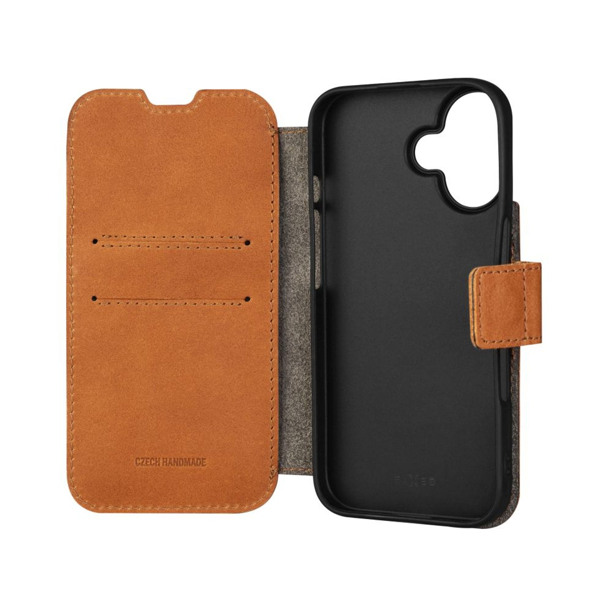 Kožené pouzdro typu kniha FIXED ProFit pro Apple iPhone 16, hnědé - FIXED