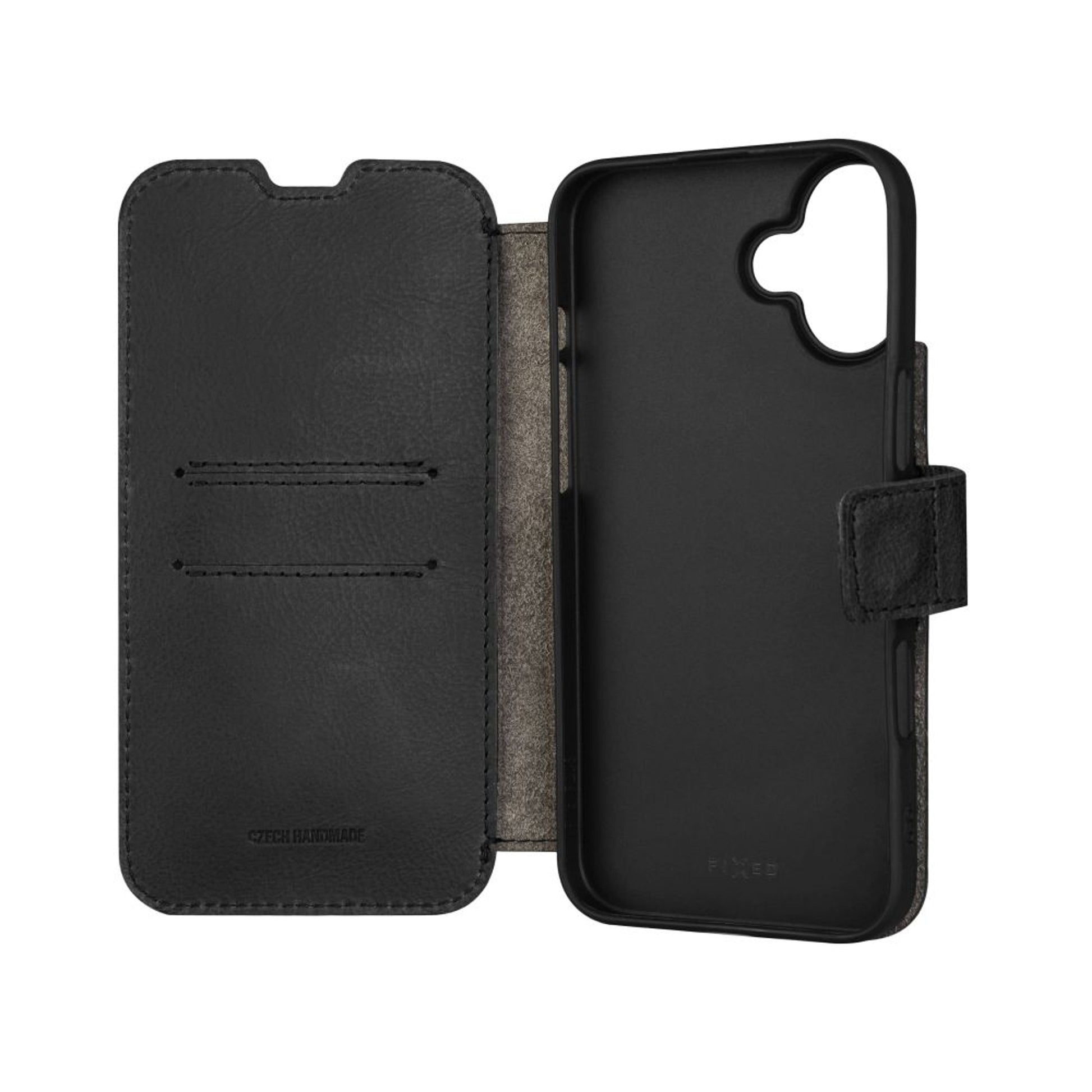 Kožené pouzdro typu kniha FIXED ProFit pro Apple iPhone 16 Plus, černé - FIXED