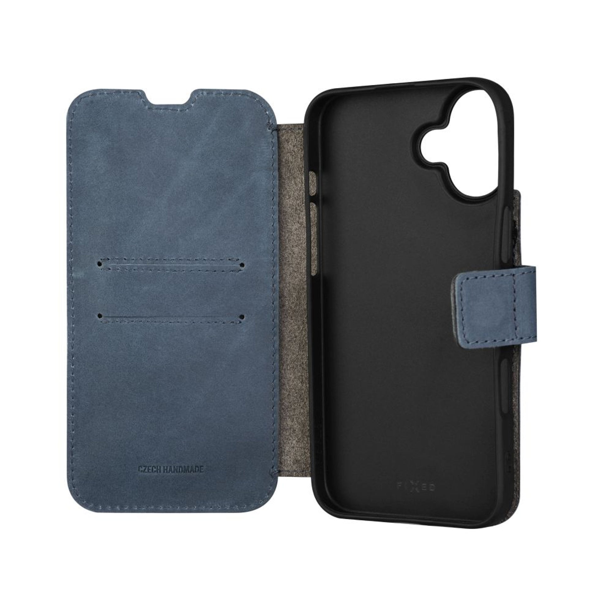 Kožené pouzdro typu kniha FIXED ProFit pro Apple iPhone 16 Plus, modré - FIXED