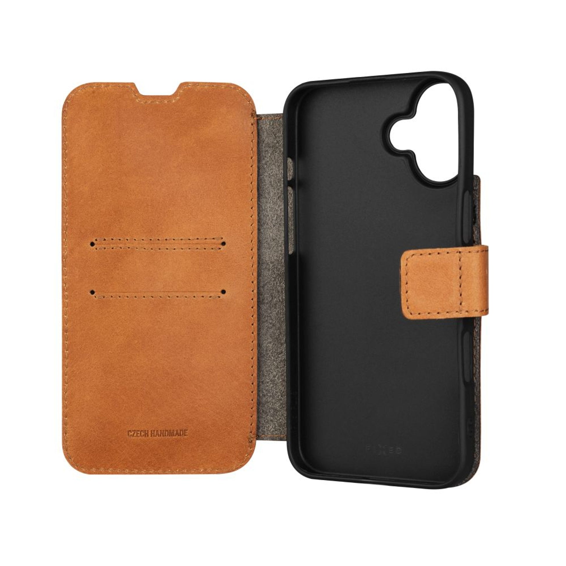 Kožené pouzdro typu kniha FIXED ProFit pro Apple iPhone 16 Plus, hnědé - FIXED