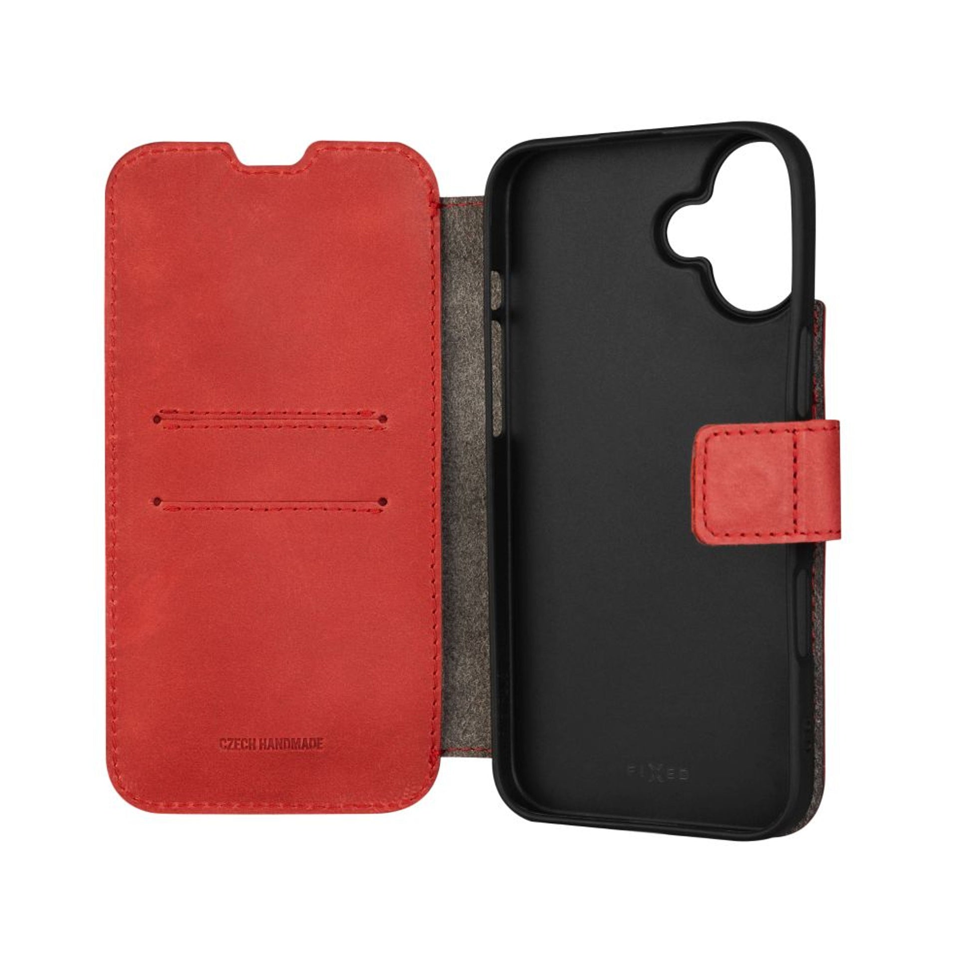 Kožené pouzdro typu kniha FIXED ProFit pro Apple iPhone 16 Plus, červené - FIXED