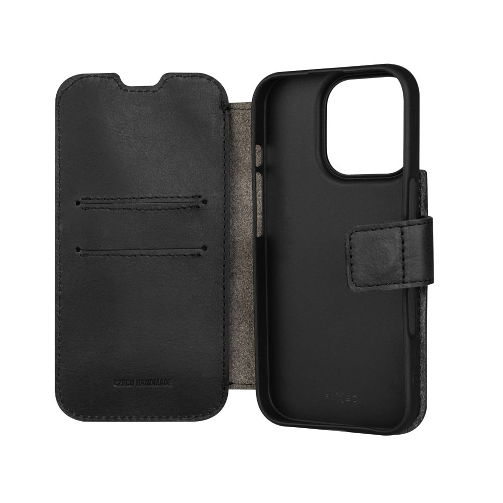 Kožené pouzdro typu kniha FIXED ProFit pro Apple iPhone 16 Pro, černé - FIXED