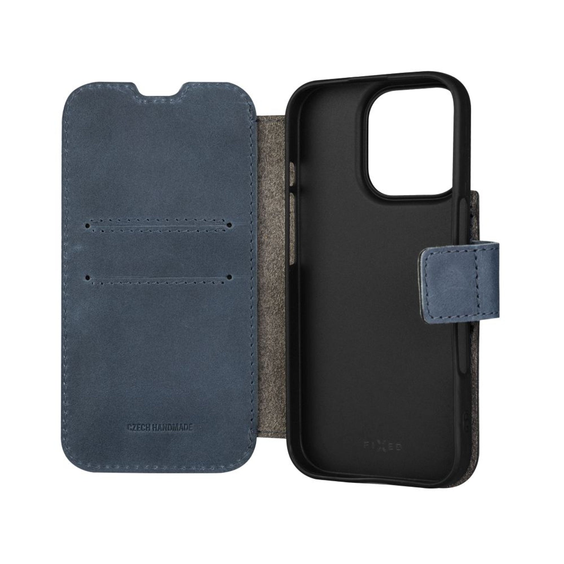 Kožené pouzdro typu kniha FIXED ProFit pro Apple iPhone 16 Pro, modré - FIXED