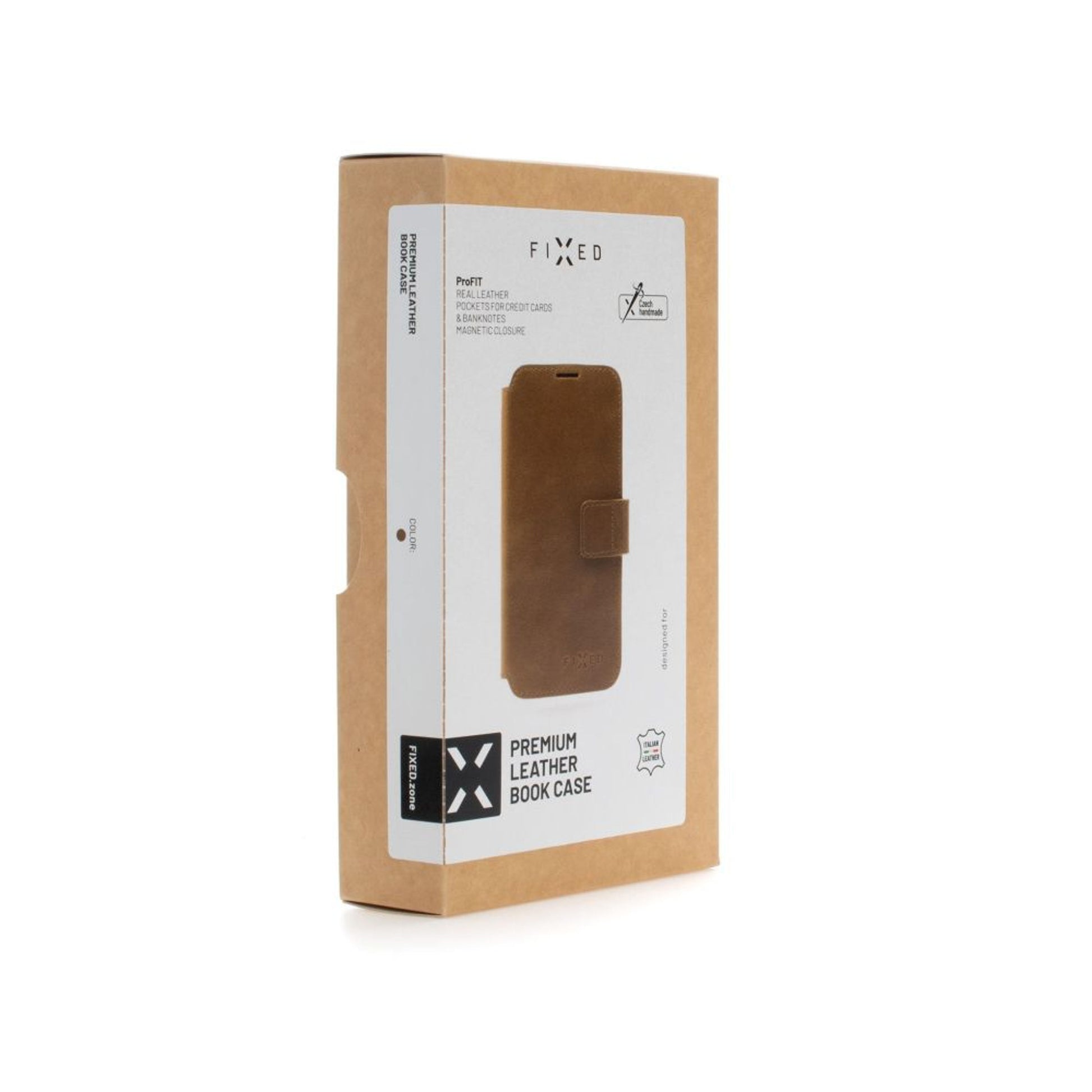Kožené pouzdro typu kniha FIXED ProFit pro Apple iPhone 16 Pro, hnědé - FIXED