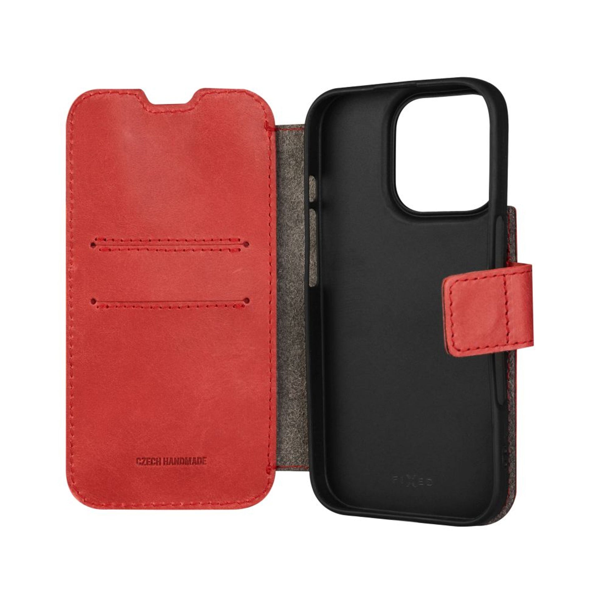 Kožené pouzdro typu kniha FIXED ProFit pro Apple iPhone 16 Pro, červené - FIXED