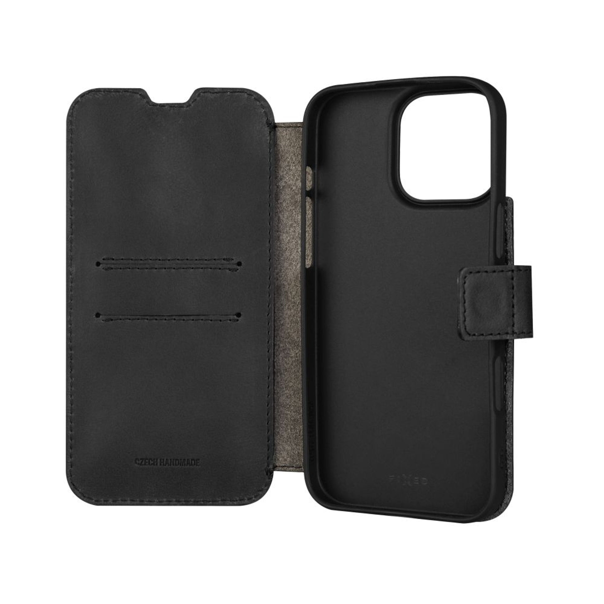 Kožené pouzdro typu kniha FIXED ProFit pro Apple iPhone 16 Pro Max, černé - FIXED