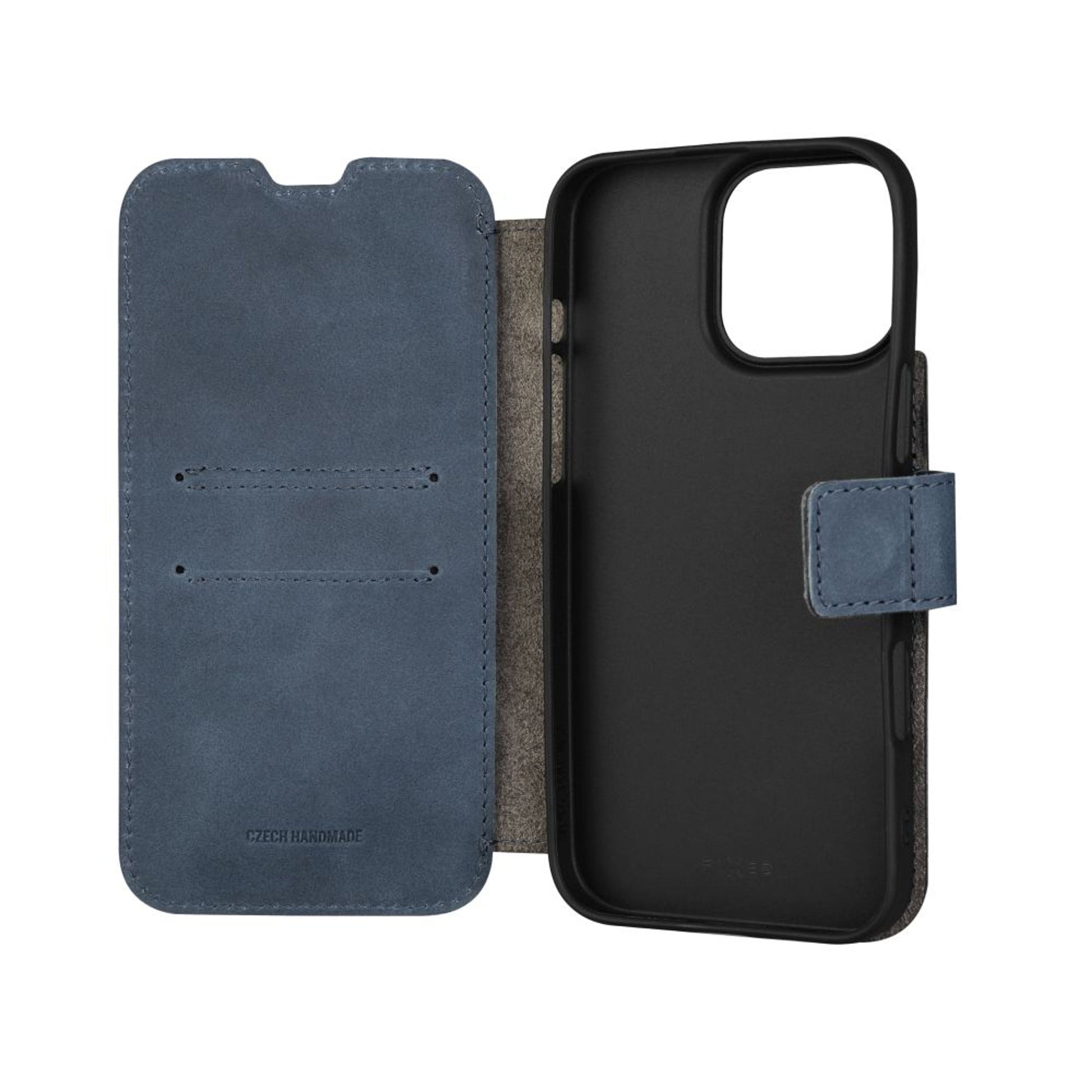 Kožené pouzdro typu kniha FIXED ProFit pro Apple iPhone 16 Pro Max, modré - FIXED