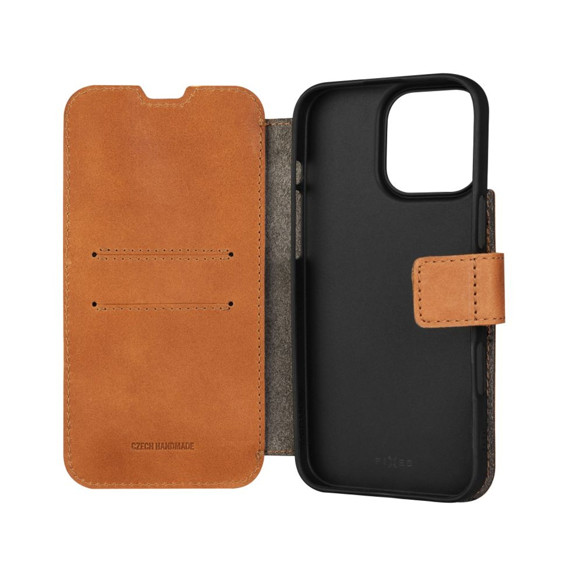 Kožené pouzdro typu kniha FIXED ProFit pro Apple iPhone 16 Pro Max, hnědé - FIXED