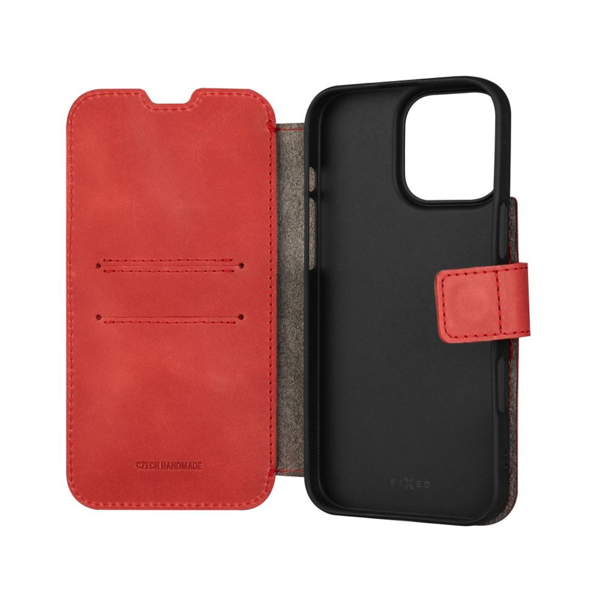 Kožené pouzdro typu kniha FIXED ProFit pro Apple iPhone 16 Pro Max, červené - FIXED