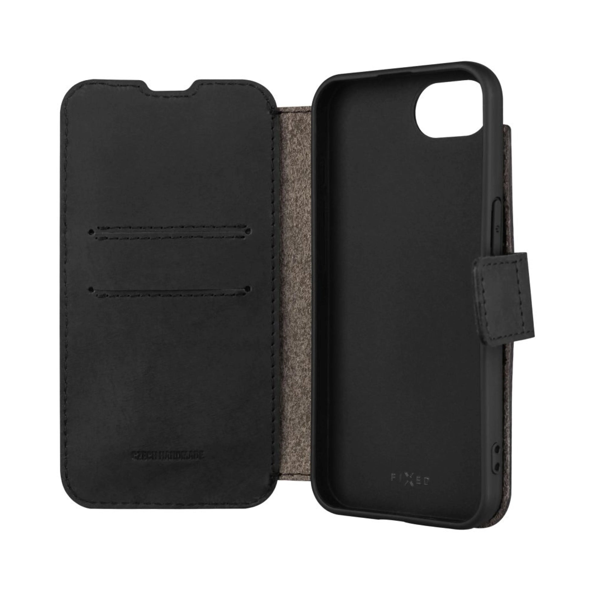 Kožené pouzdro typu kniha FIXED ProFit pro Apple iPhone 16e, černé - FIXED