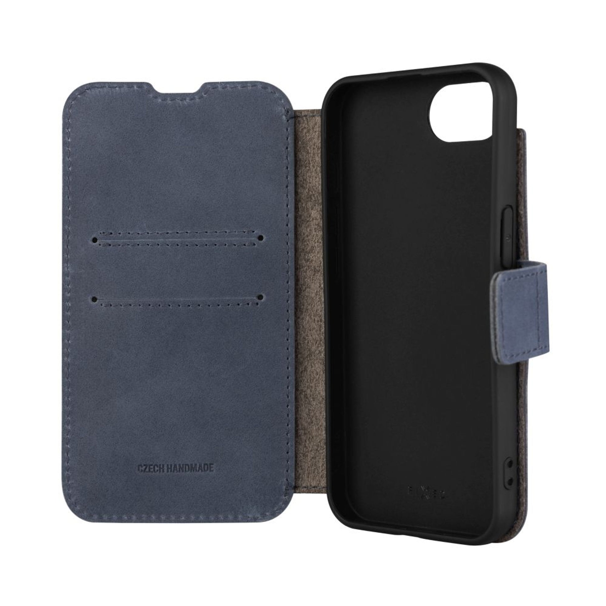 Kožené pouzdro typu kniha FIXED ProFit pro Apple iPhone 16e, modré - FIXED