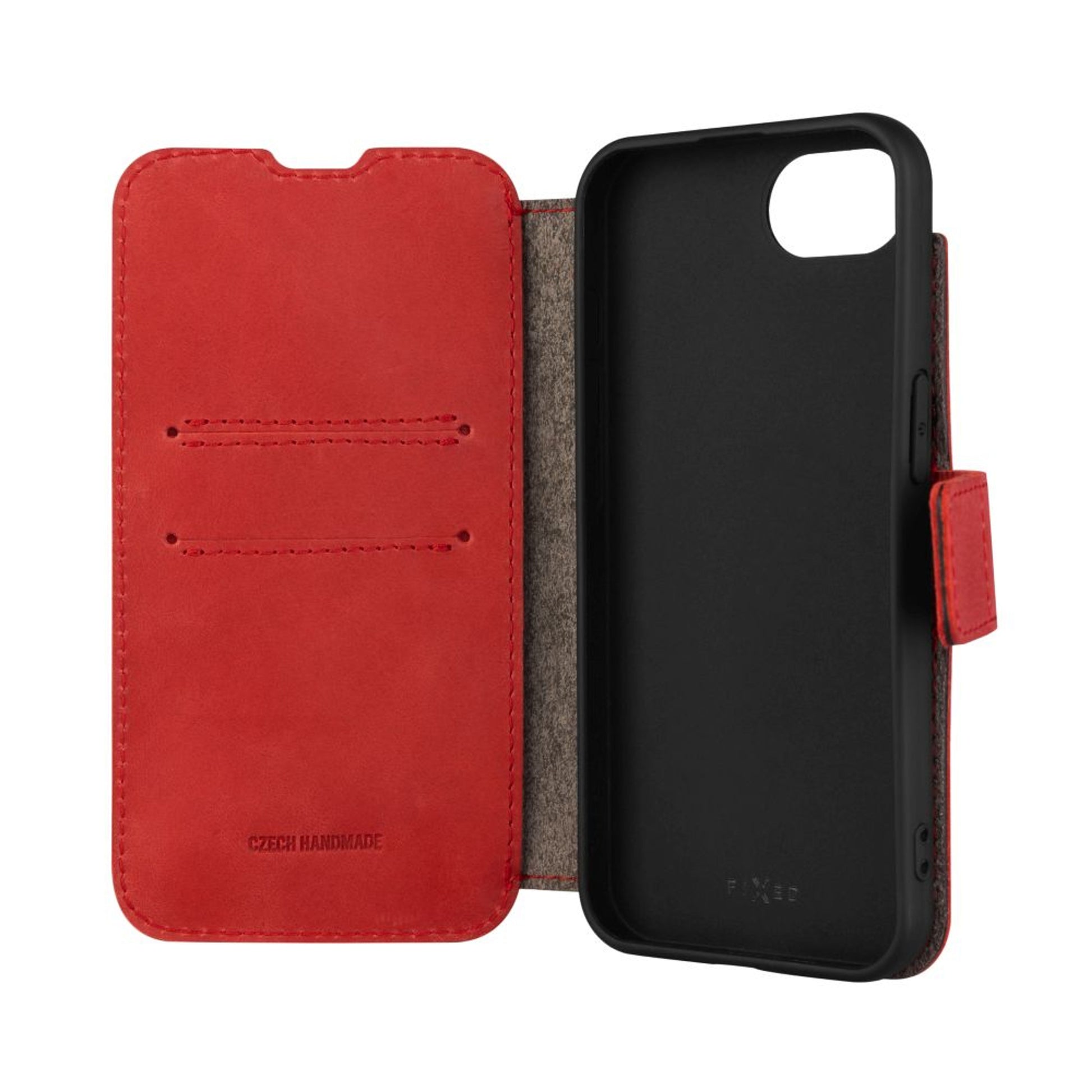 Kožené pouzdro typu kniha FIXED ProFit pro Apple iPhone 16e, červené - FIXED