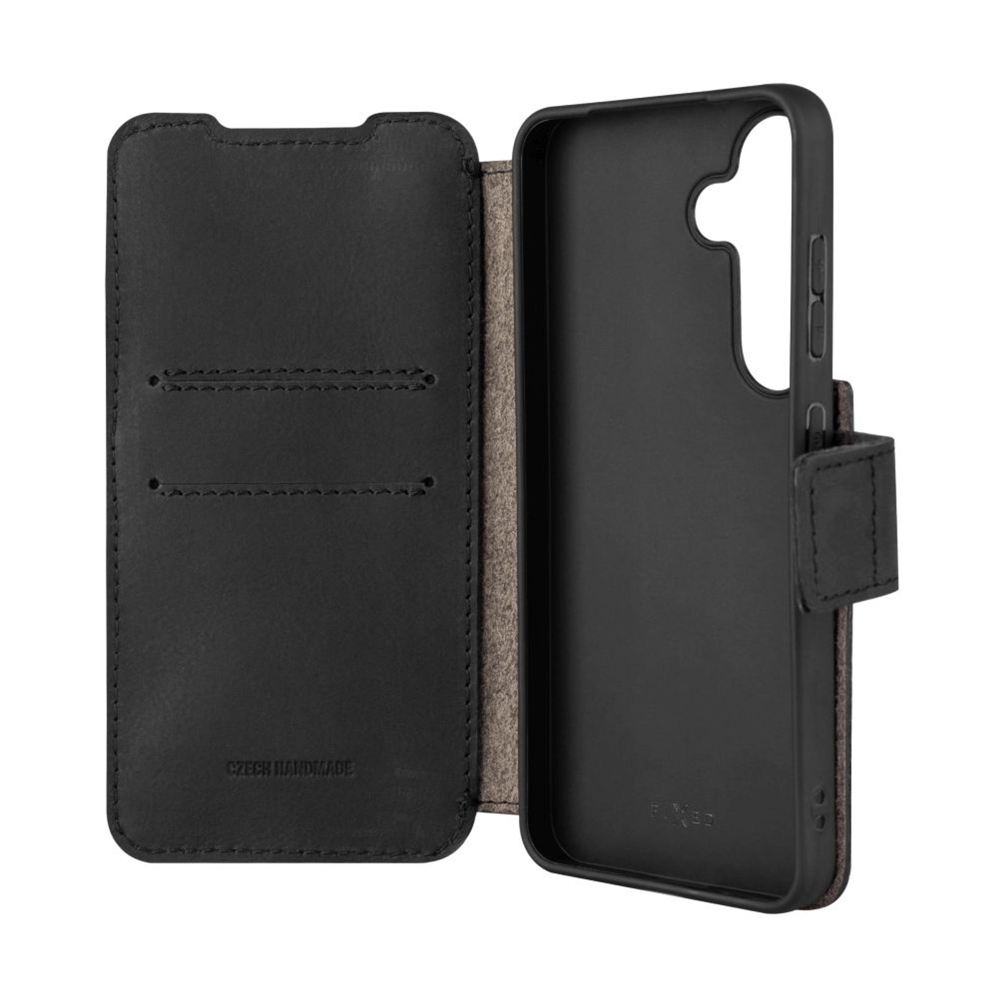 Kožené pouzdro typu kniha FIXED ProFit pro Samsung Galaxy S25, černé - FIXED