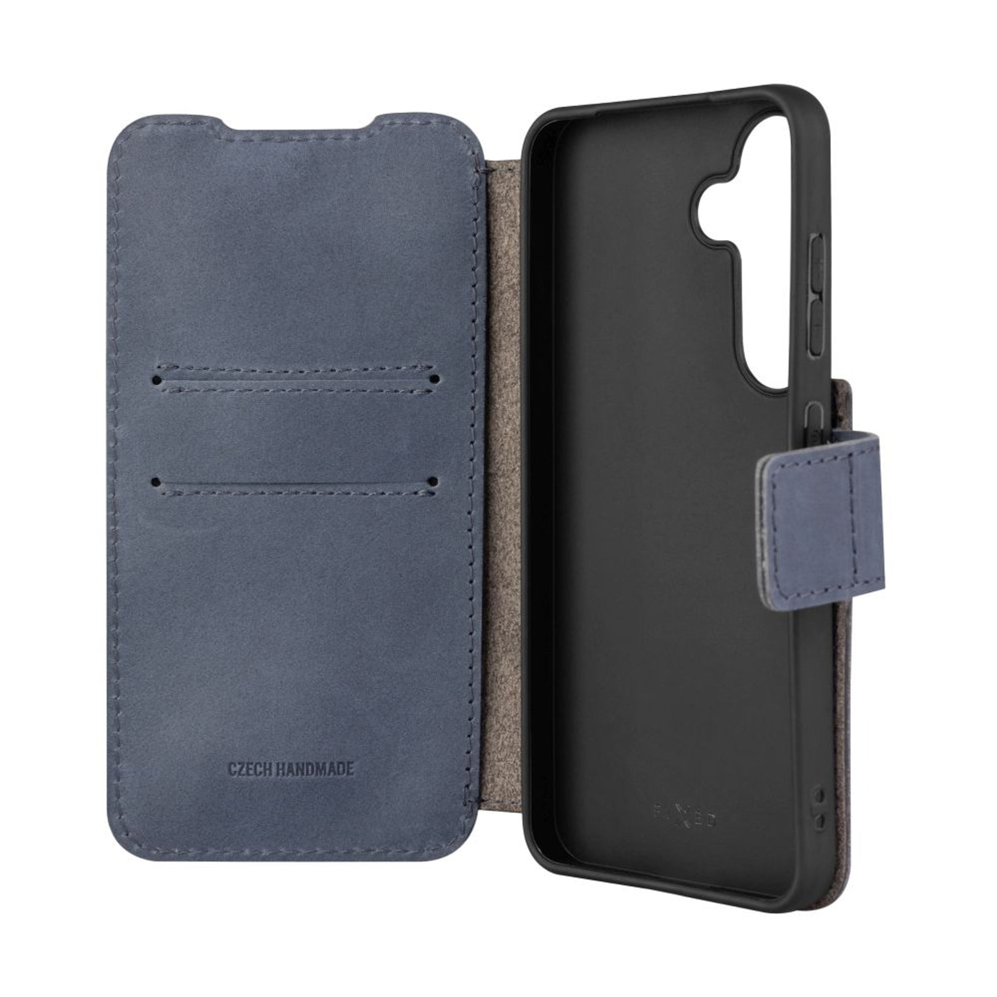 Kožené pouzdro typu kniha FIXED ProFit pro Samsung Galaxy S25, modré - FIXED