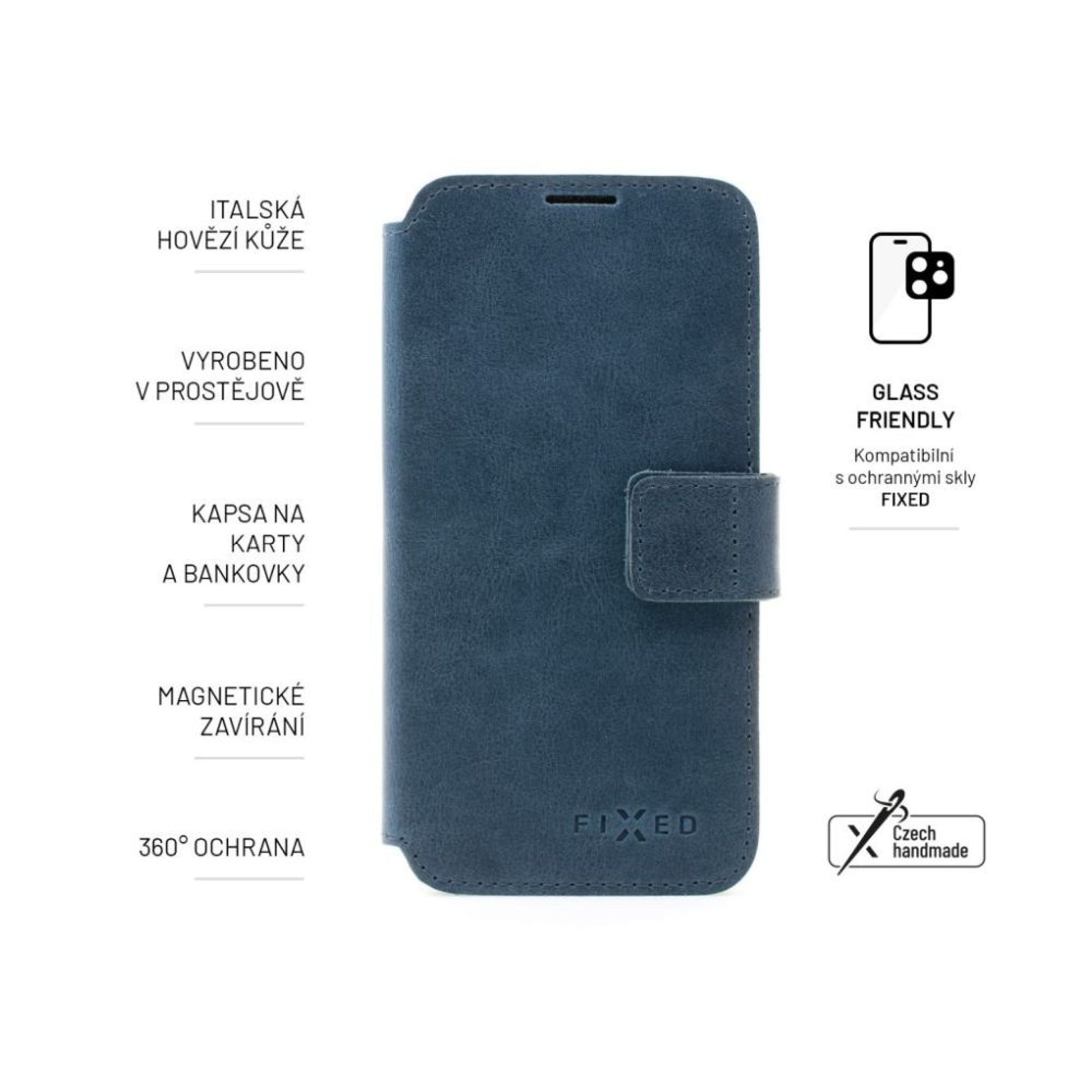 Kožené pouzdro typu kniha FIXED ProFit pro Samsung Galaxy S25, modré - FIXED