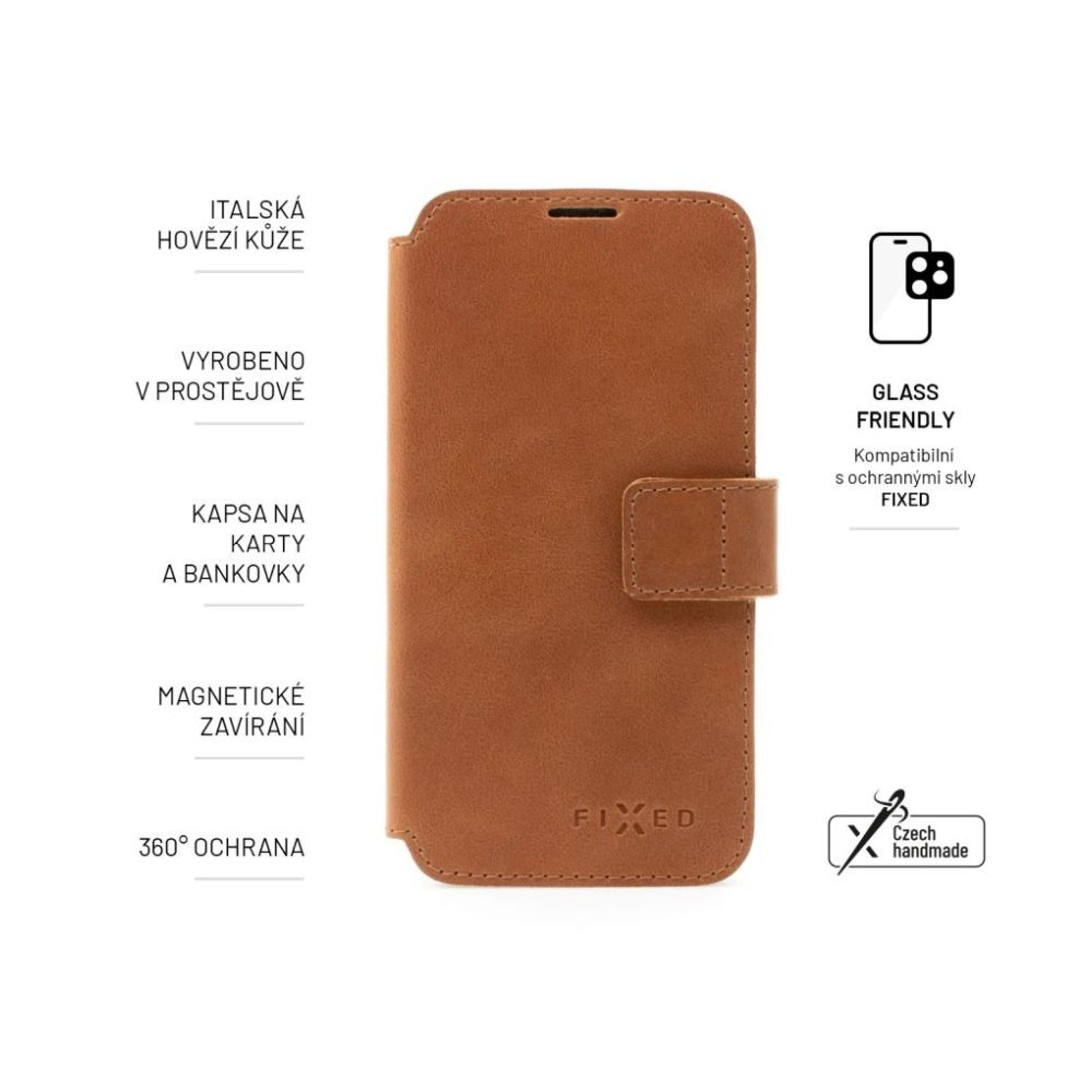 Kožené pouzdro typu kniha FIXED ProFit pro Samsung Galaxy S25, hnědé - FIXED