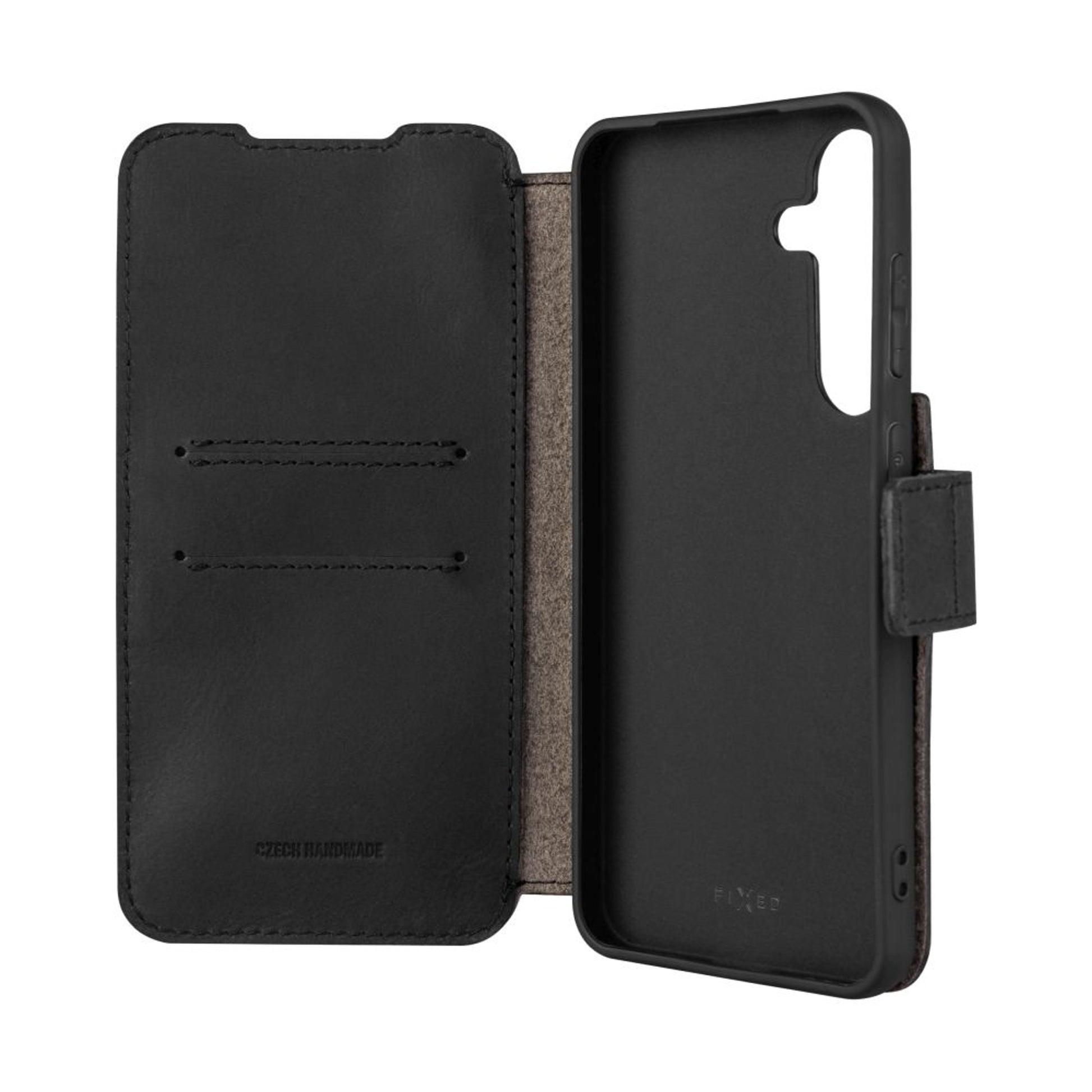Kožené pouzdro typu kniha FIXED ProFit pro Samsung Galaxy S25+, černé - FIXED