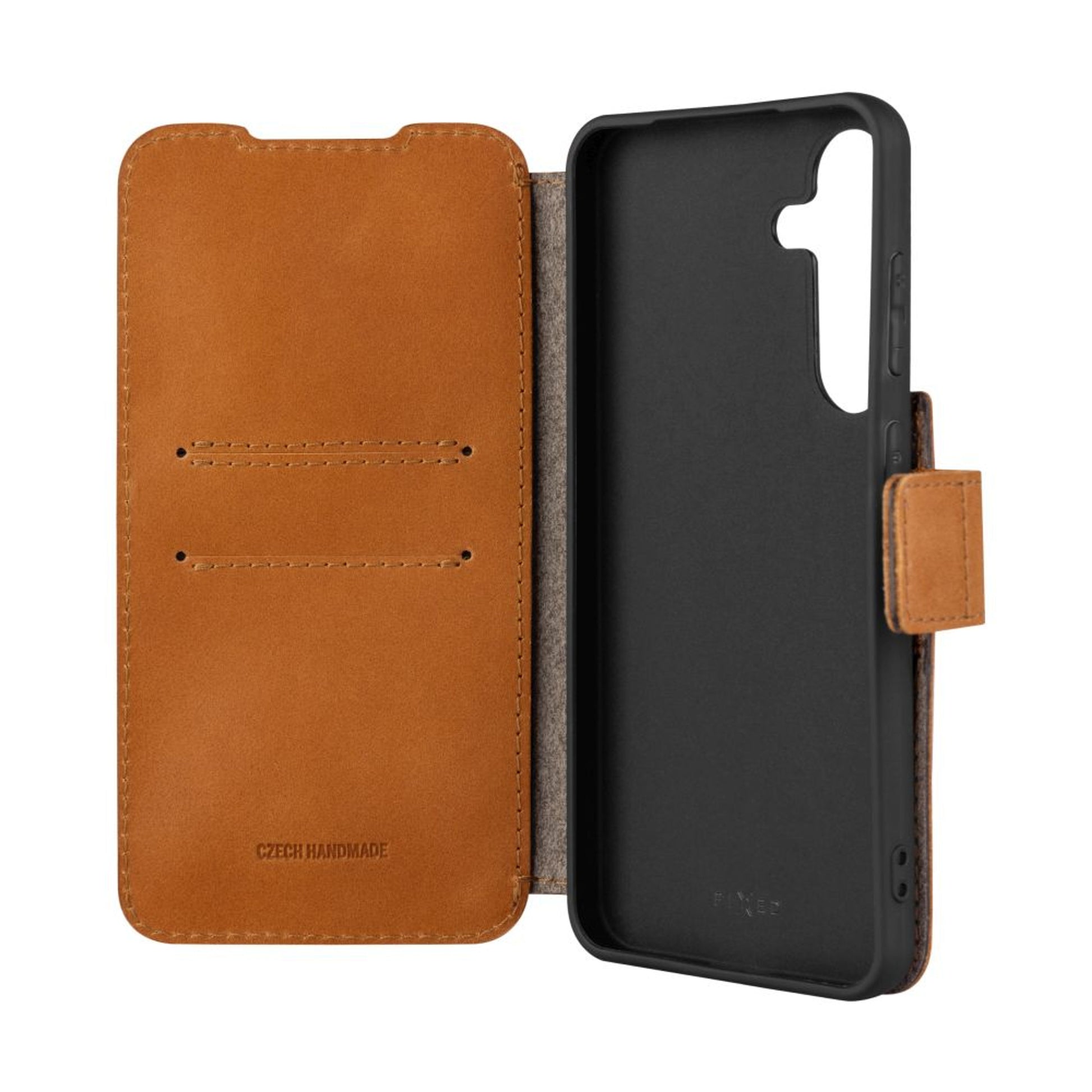 Kožené pouzdro typu kniha FIXED ProFit pro Samsung Galaxy S25+, hnědé - FIXED