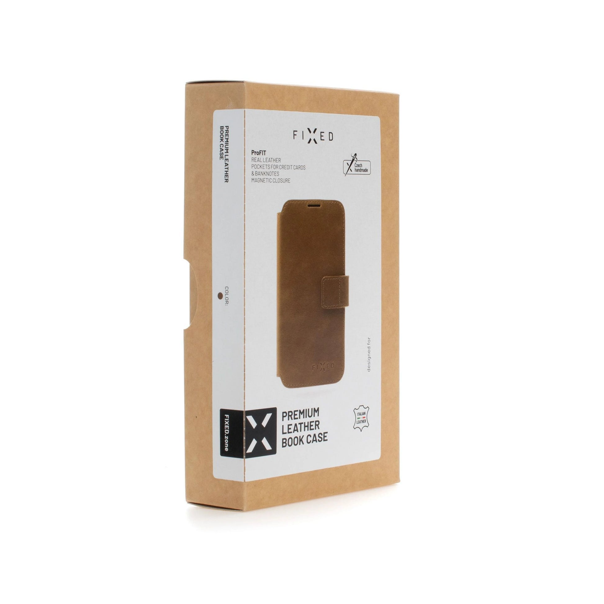 Kožené pouzdro typu kniha FIXED ProFit pro Apple iPhone 13, hnědé - FIXED