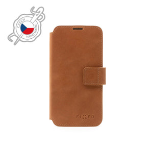 Kožené pouzdro typu kniha FIXED ProFit pro Apple iPhone 13 Pro, hnědé - FIXED