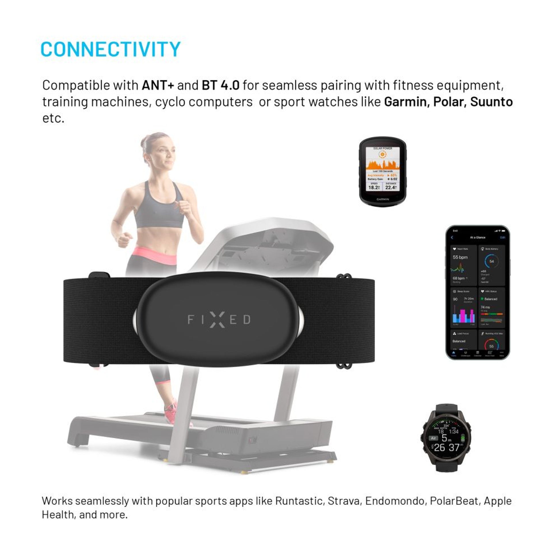 Hrudní pás s měřením srdečního tepu FIXED Pulse Dual, HR+HRV měření, černý - FIXED