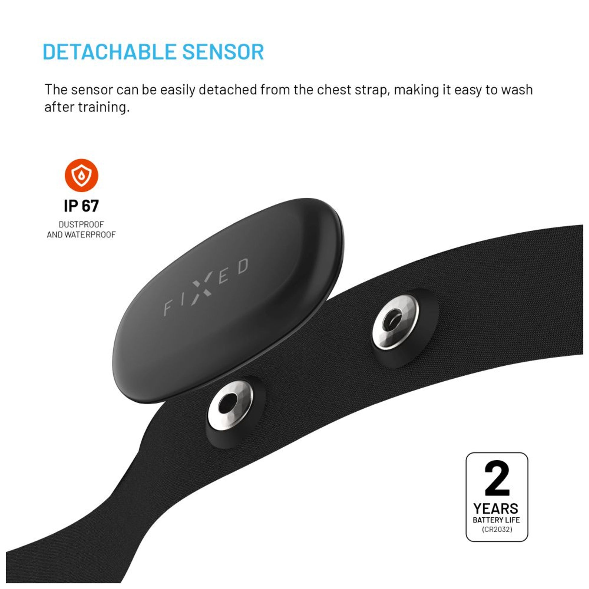 Hrudní pás s měřením srdečního tepu FIXED Pulse Dual, HR+HRV měření, černý - FIXED