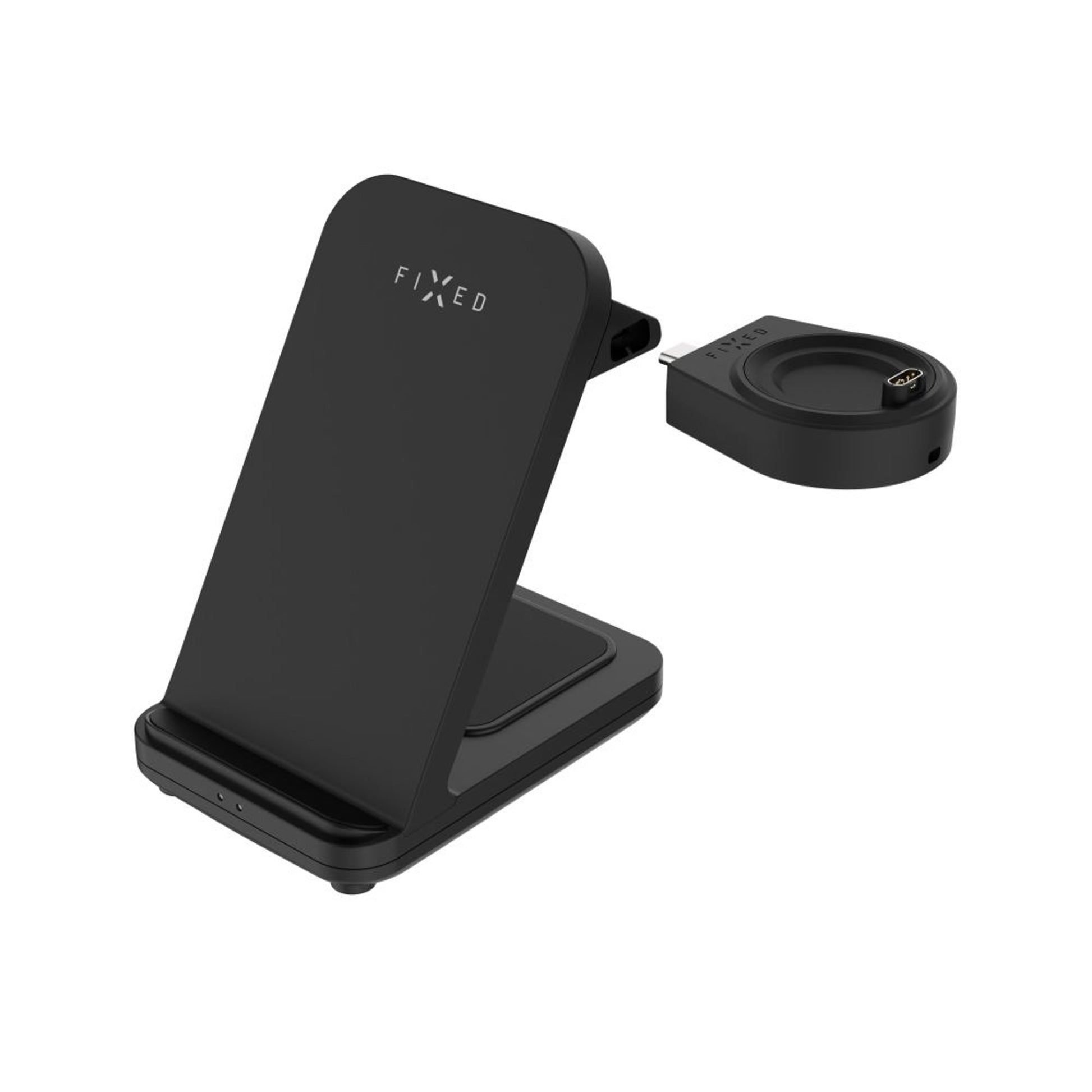 Stojánek FIXED Powerstation pro Garmin s bezdrátovým nabíjením až pro 3 zařízení, 15W+5W+2.5W, černý - FIXED